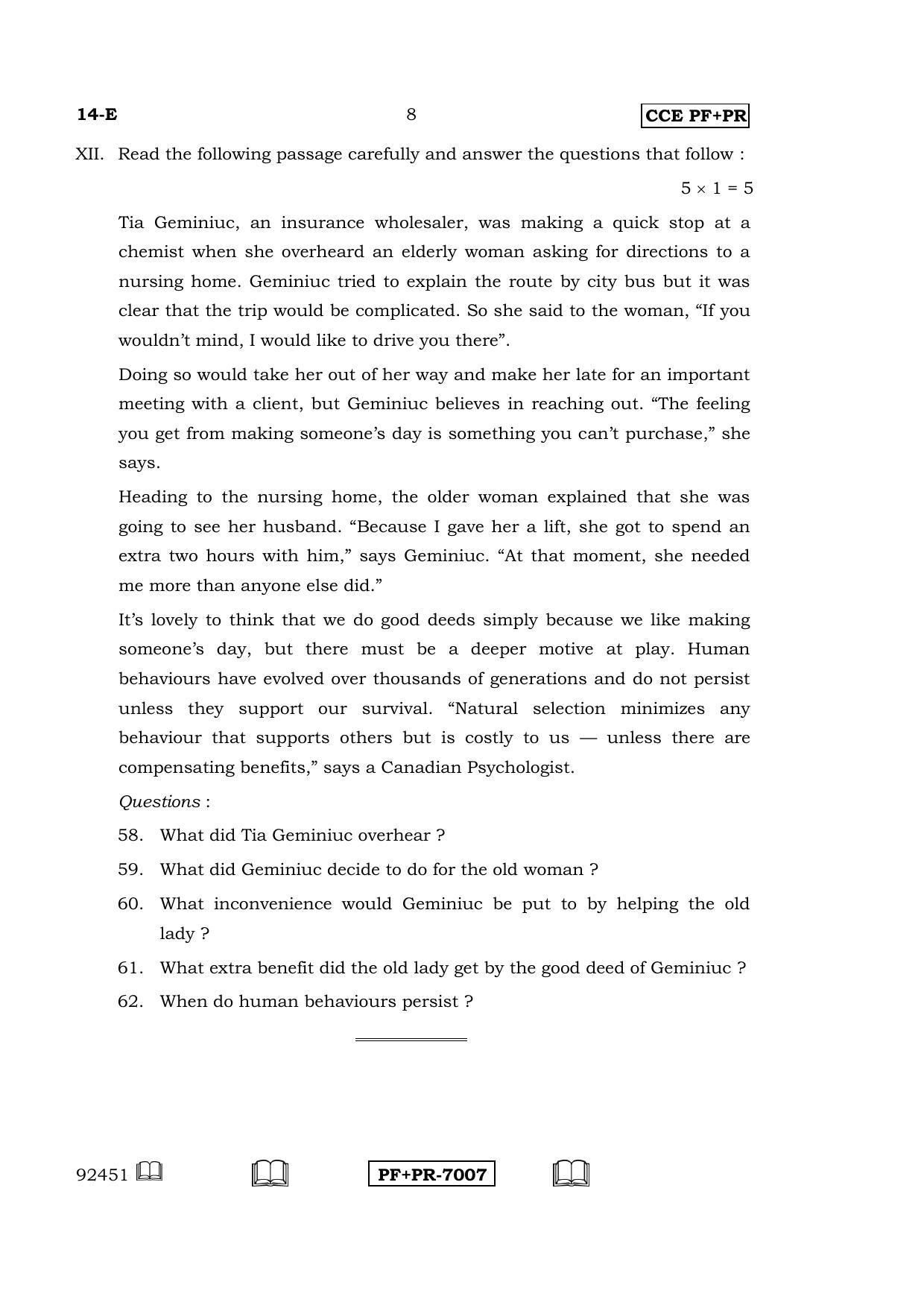 Karnataka SSLC English - First Language - ENGLISH (14-E CCE PF_PR_7) April 2016 Question Paper - Page 8