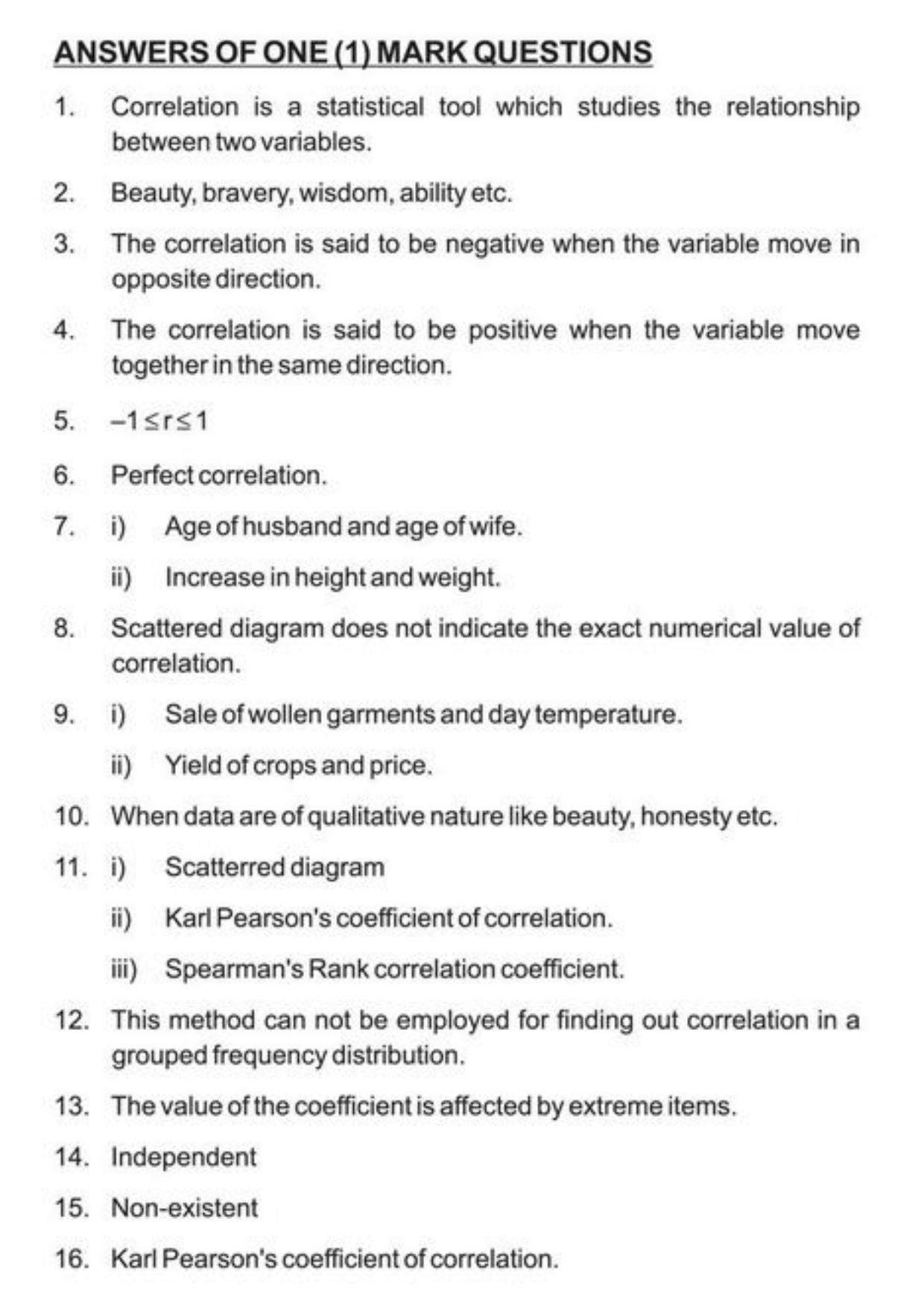 Class 11 Notes, Question & Practice Paper - Economics (Topic 2 (C) : Correlation) - Page 14