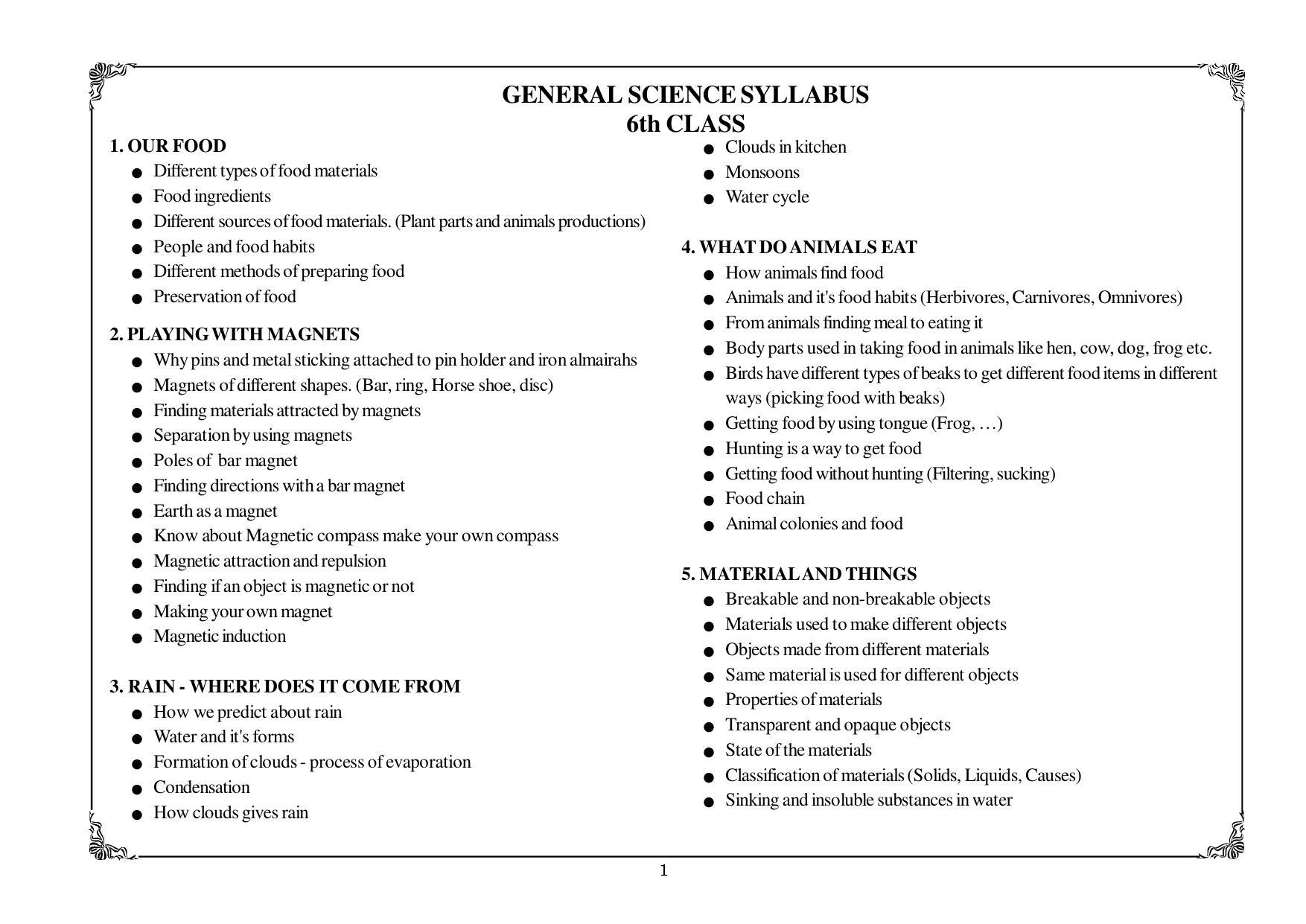 Telangana Baord General Science (Classes VI and VII) Syllabus - English Medium - Page 1