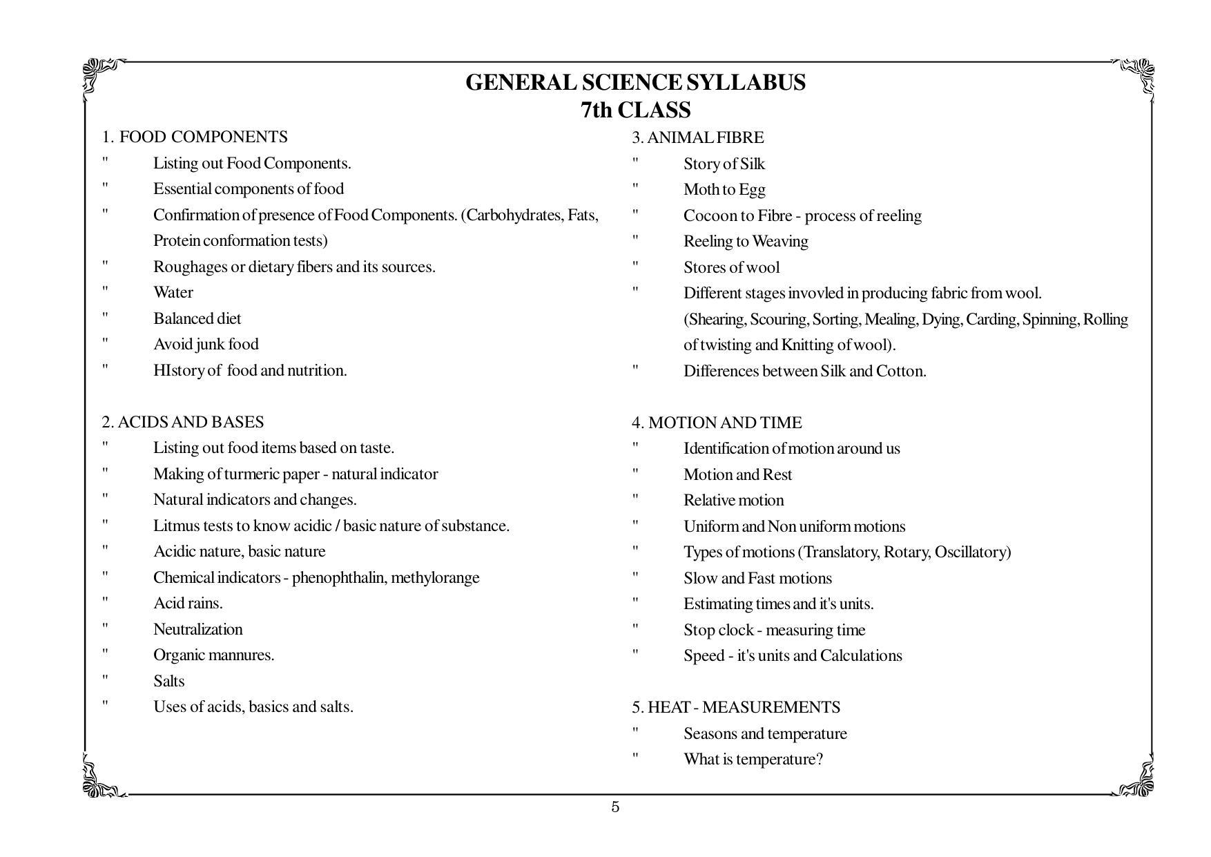 Telangana Baord General Science (Classes VI and VII) Syllabus - English Medium - Page 5