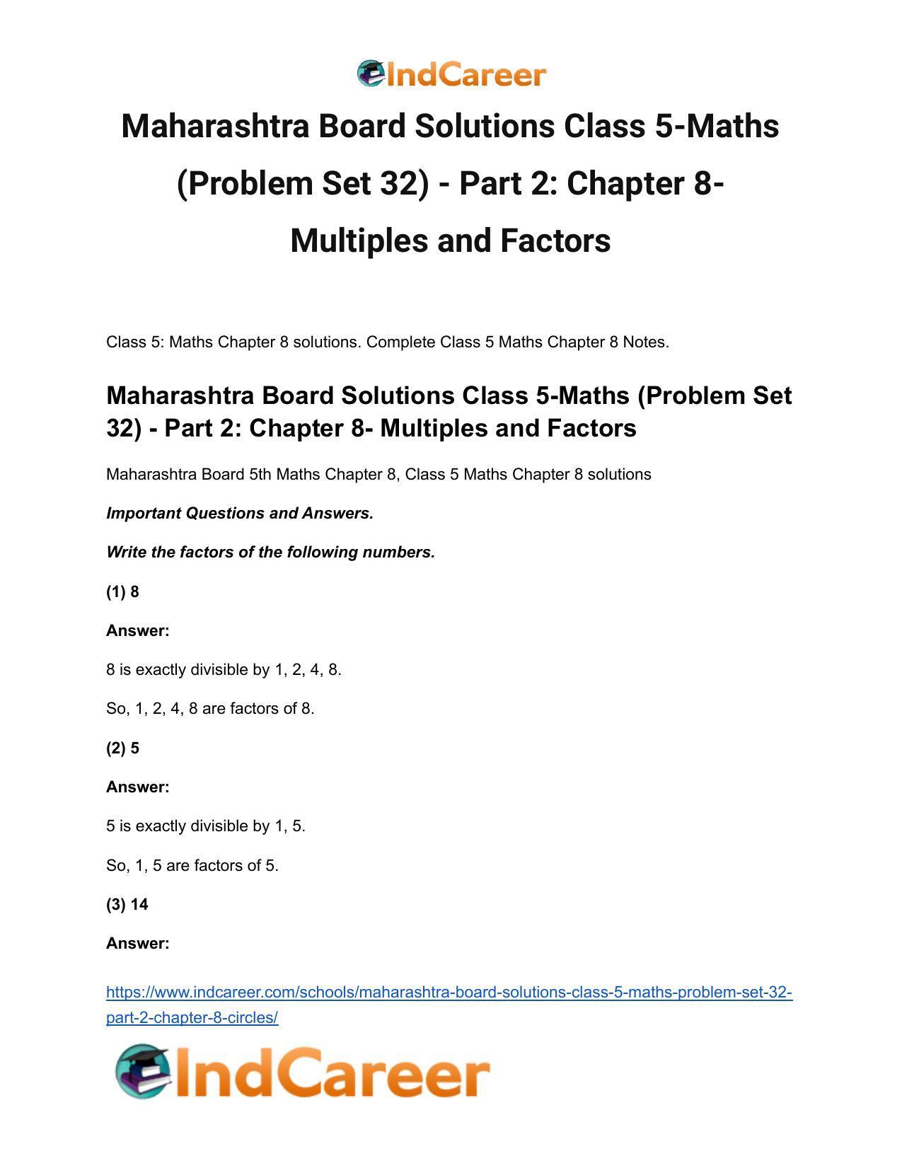 Maharashtra Board Solutions Class 5-Maths (Problem Set 32) - Part 2: Chapter 8- Multiples and Factors - Page 2