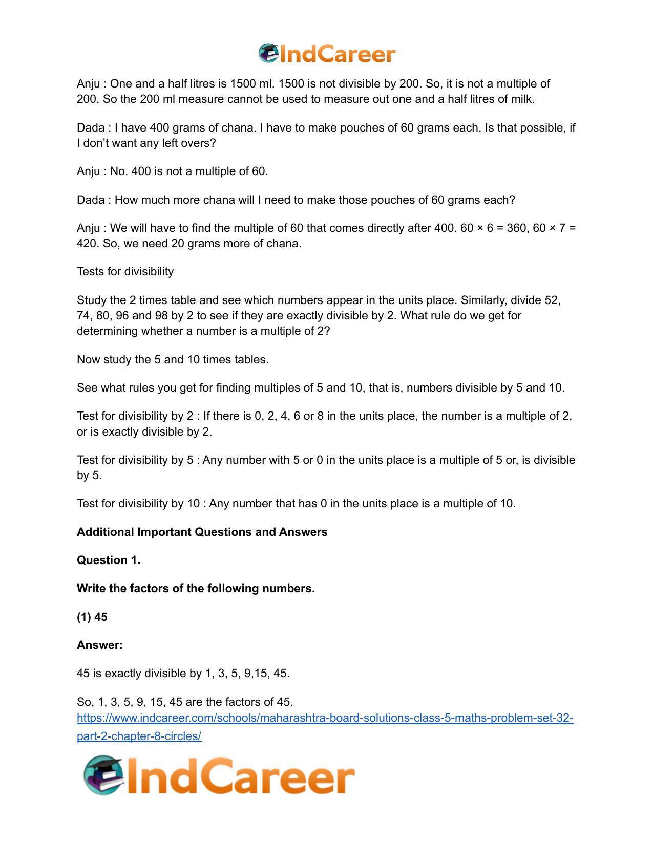 Maharashtra Board Solutions Class 5-Maths (Problem Set 32) - Part 2: Chapter 8- Multiples and Factors - Page 5