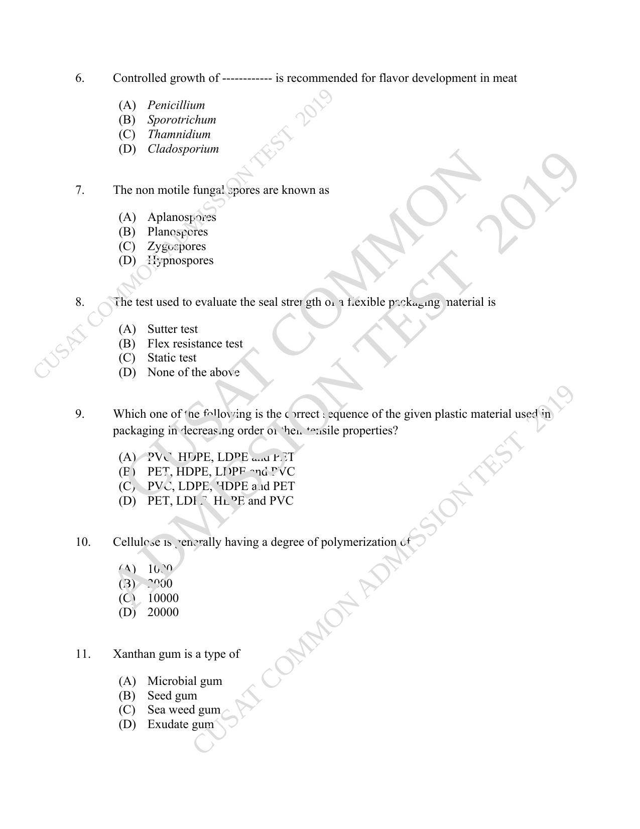 CUSAT CAT 2019 Foodscience Question Paper With Answer Key - Page 2