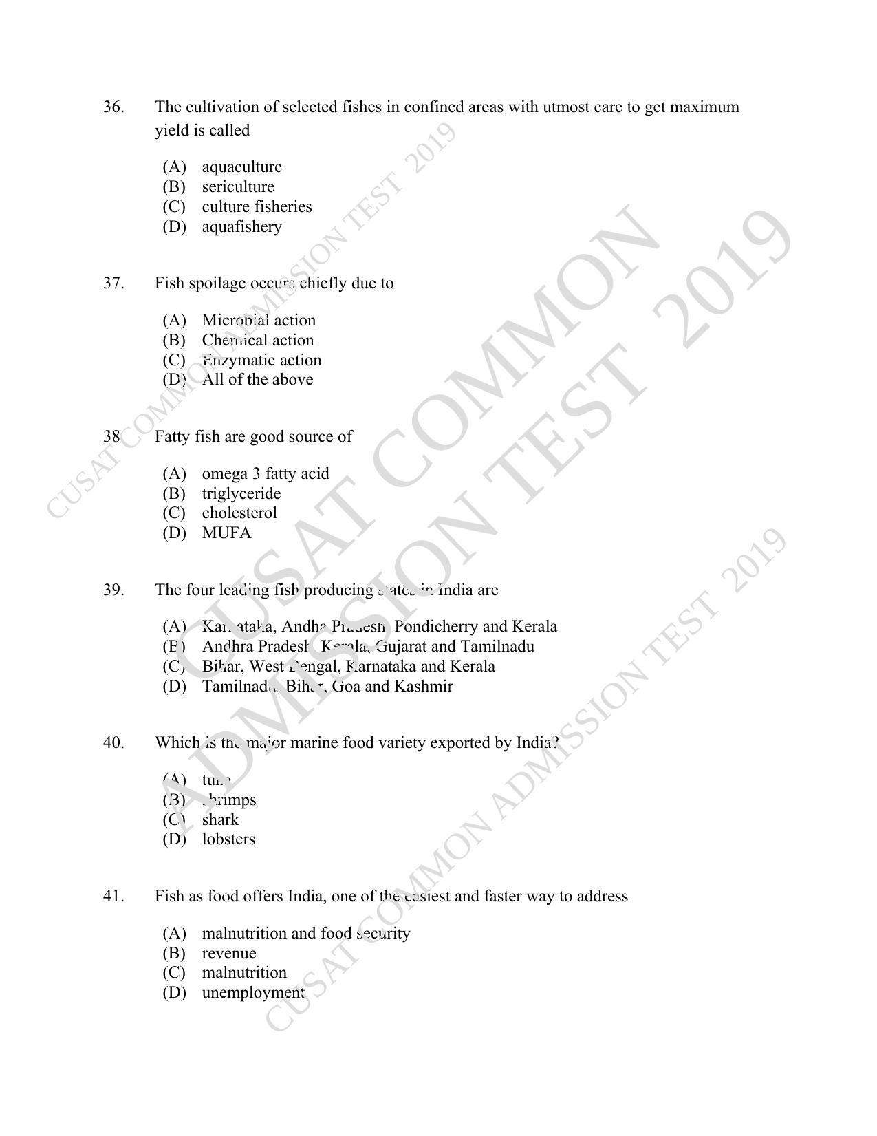 CUSAT CAT 2019 Foodscience Question Paper With Answer Key - Page 7