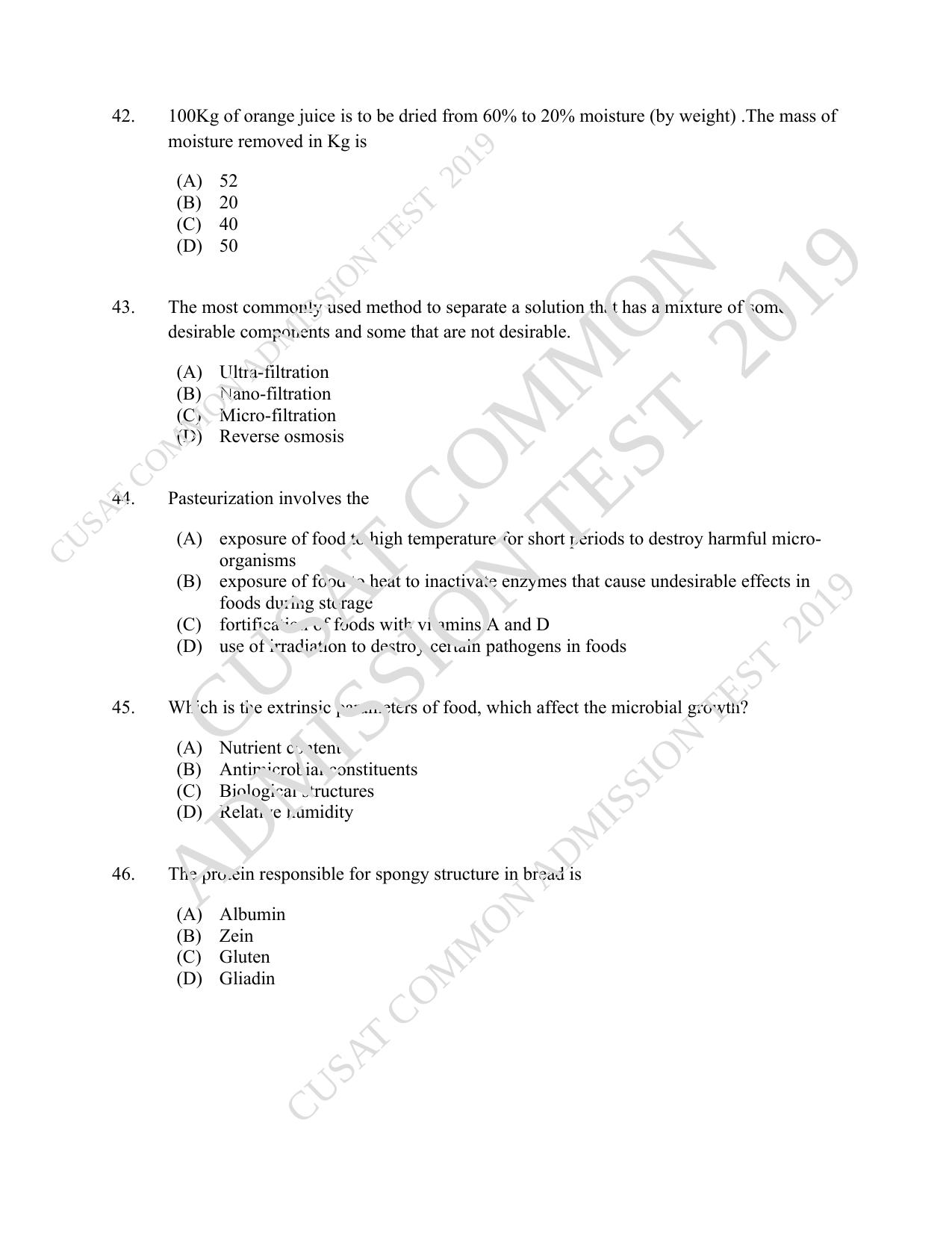 CUSAT CAT 2019 Foodscience Question Paper With Answer Key - Page 8