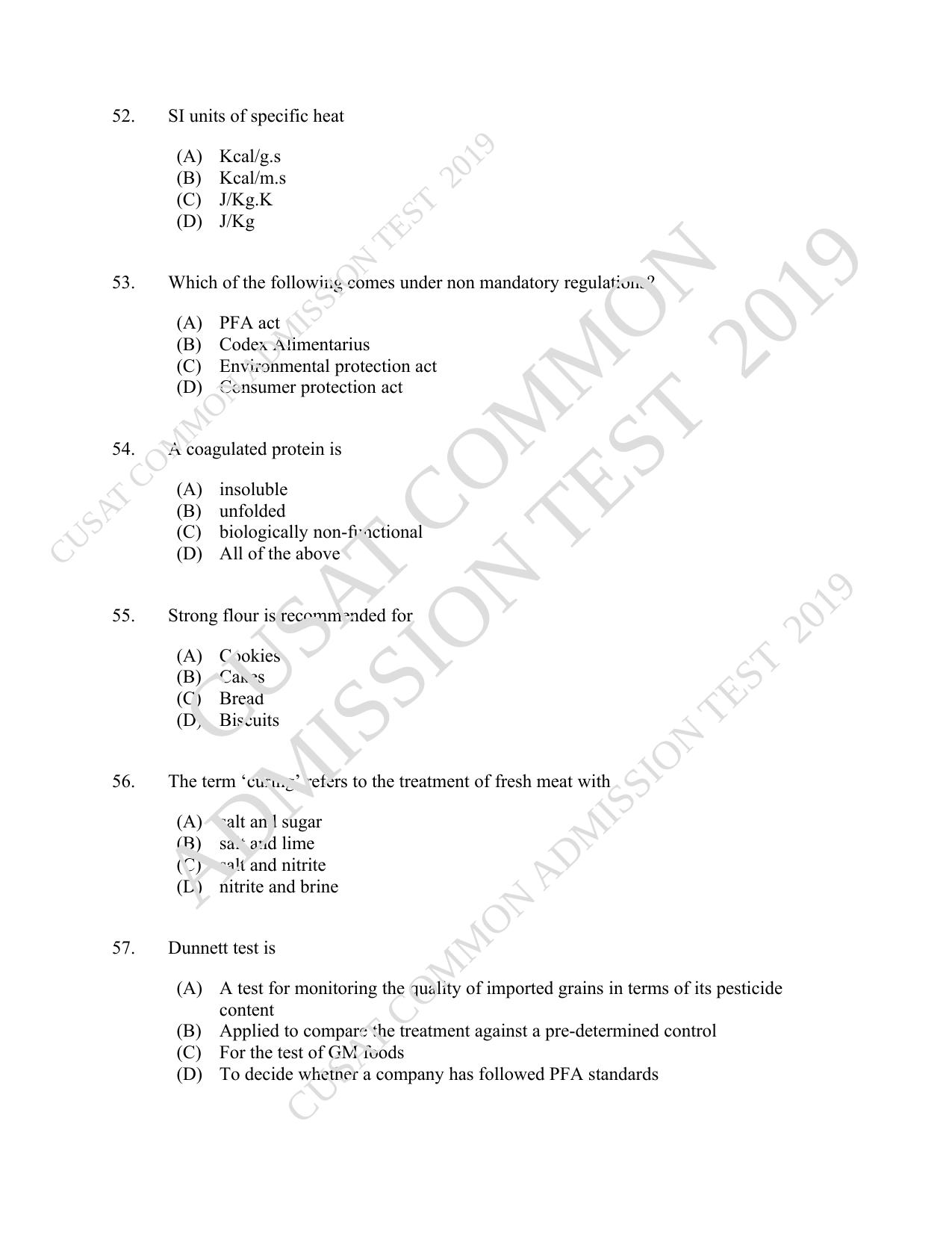 CUSAT CAT 2019 Foodscience Question Paper With Answer Key - Page 10
