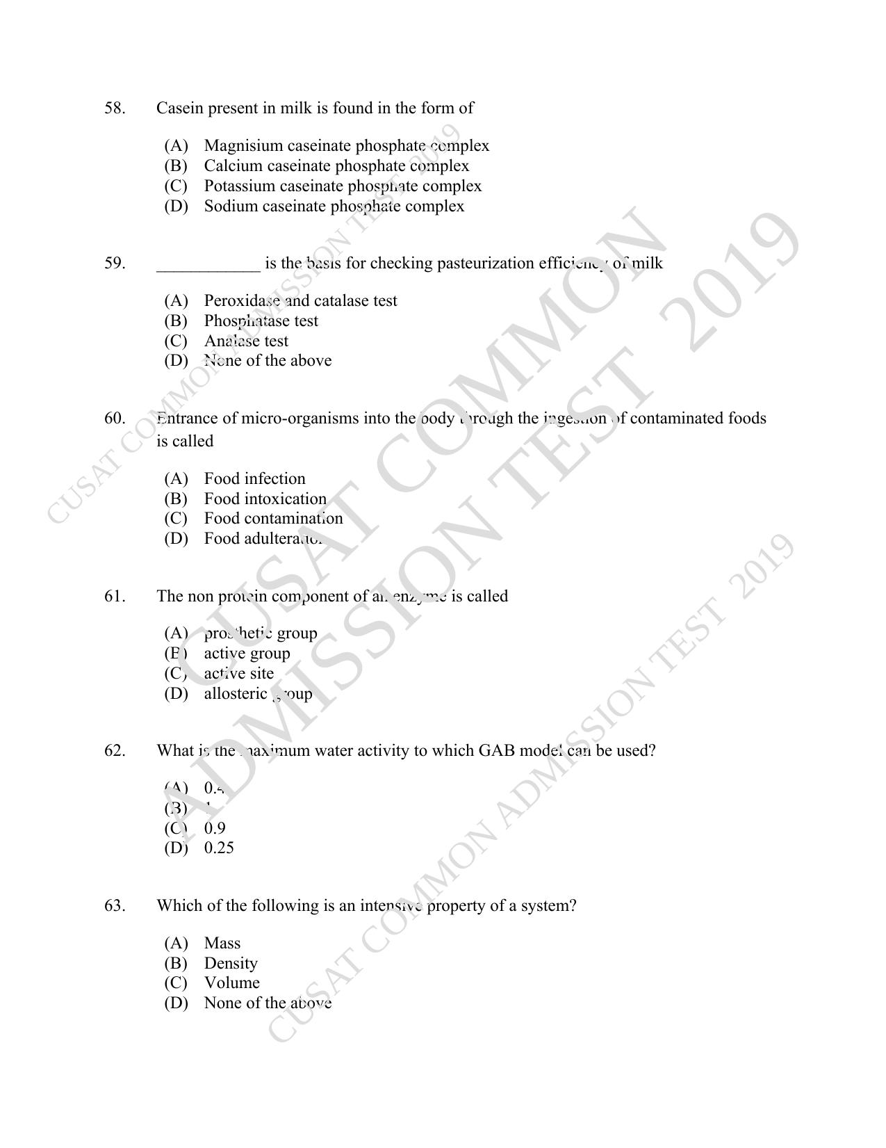 CUSAT CAT 2019 Foodscience Question Paper With Answer Key - Page 11