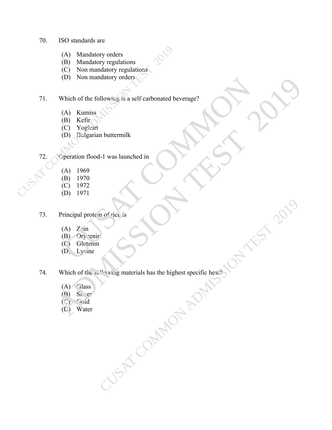 CUSAT CAT 2019 Foodscience Question Paper With Answer Key - Page 13