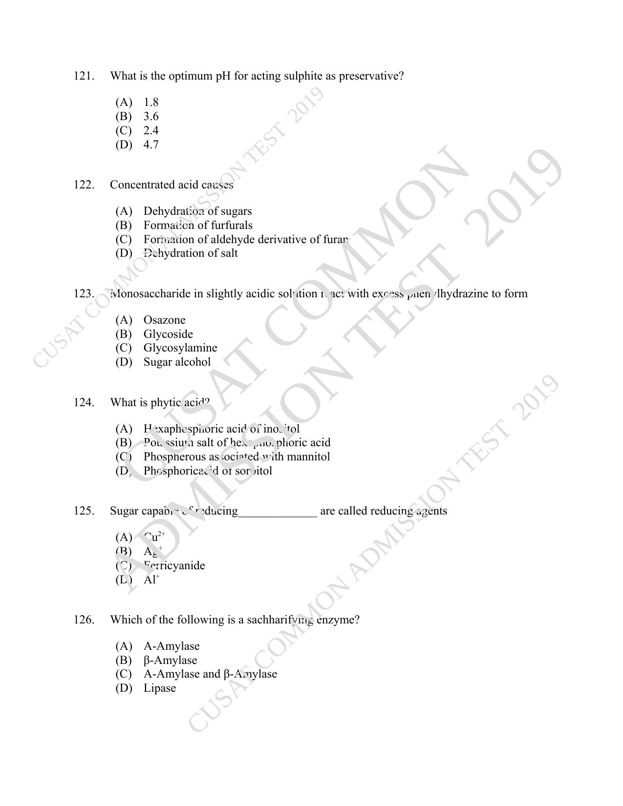CUSAT CAT 2019 Foodscience Question Paper With Answer Key - Page 22