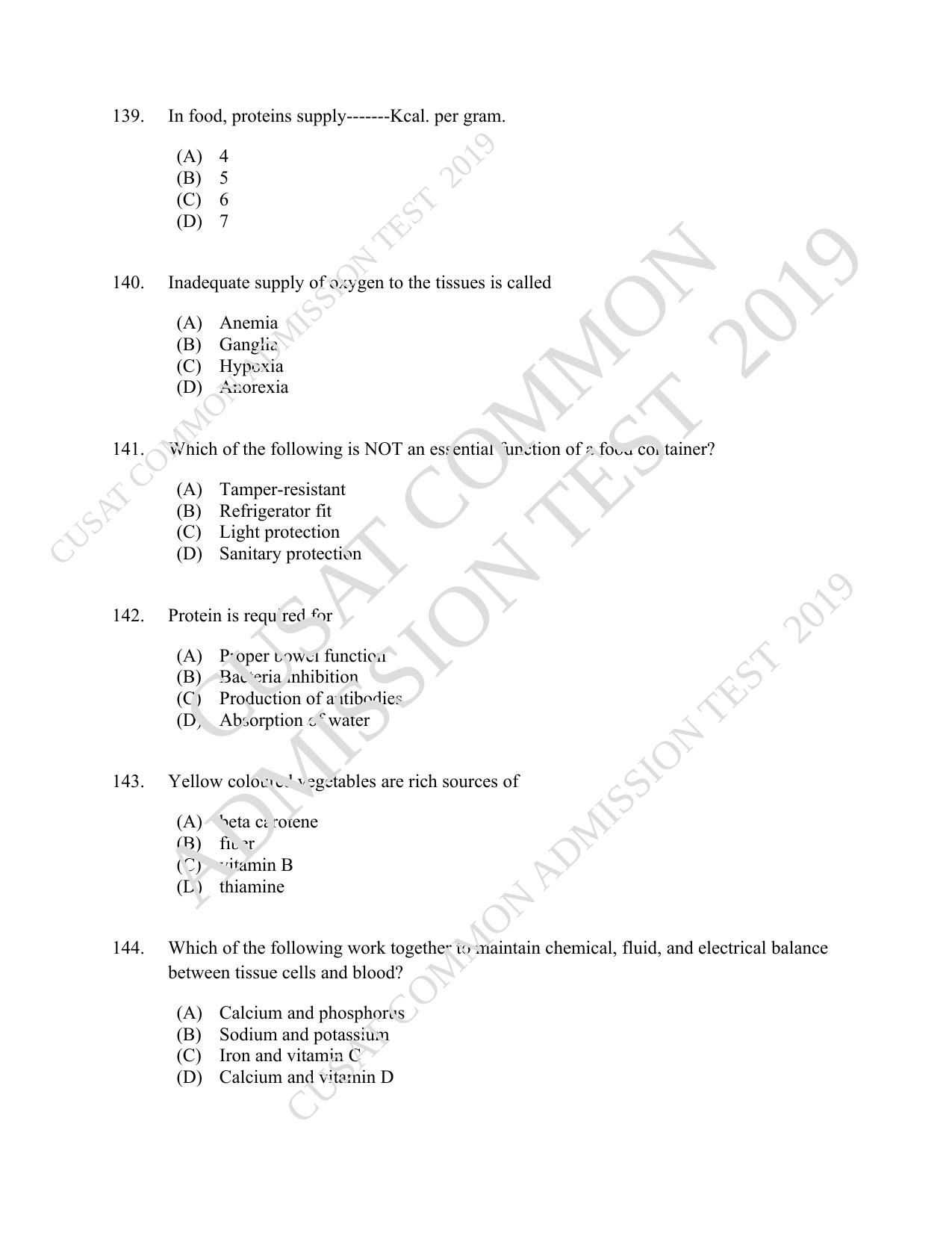 CUSAT CAT 2019 Foodscience Question Paper With Answer Key - Page 25