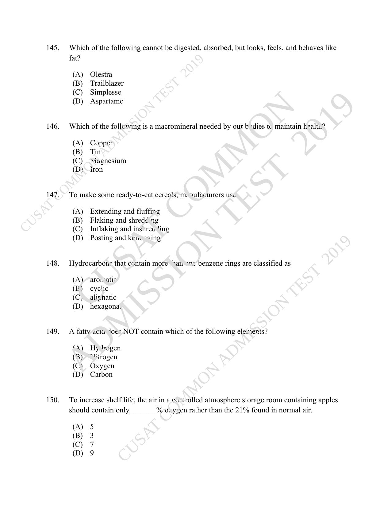 CUSAT CAT 2019 Foodscience Question Paper With Answer Key - Page 26