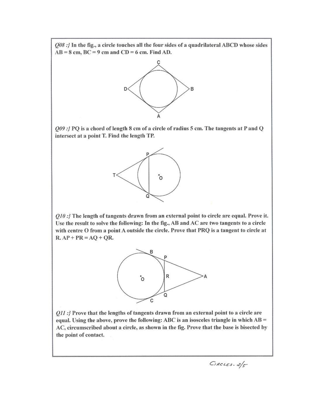 CBSE Worksheets for Class 10 Maths Circles Assignment 3 - Page 2