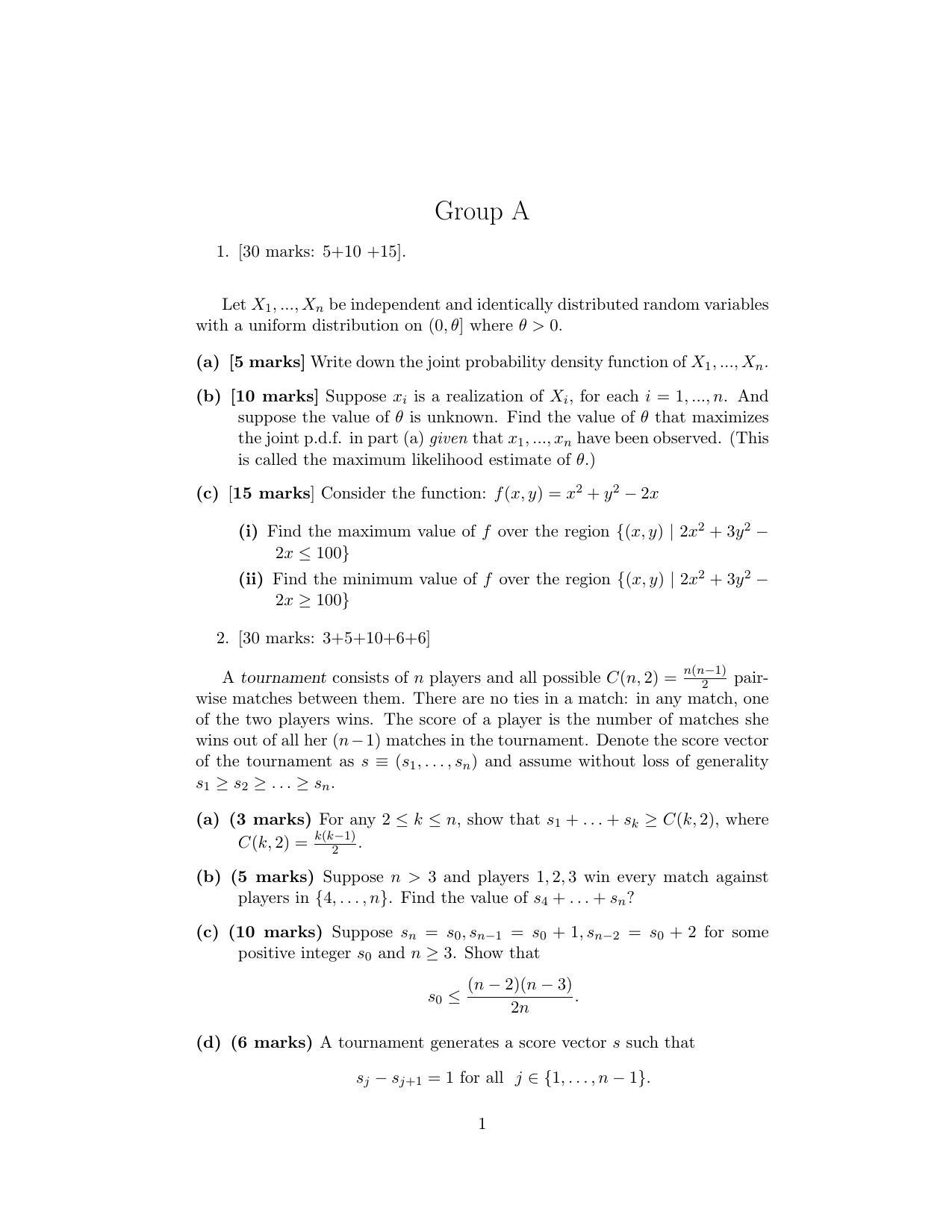 ISI Admission Test M.S.(QE) PEB 2020 Sample Paper - Page 1