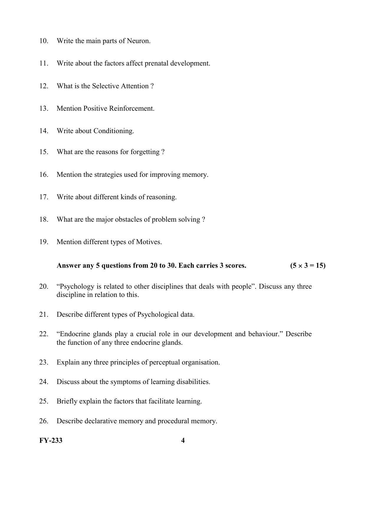 Kerala Plus One (Class 11th) Psychology Question Paper 2021 - Page 4