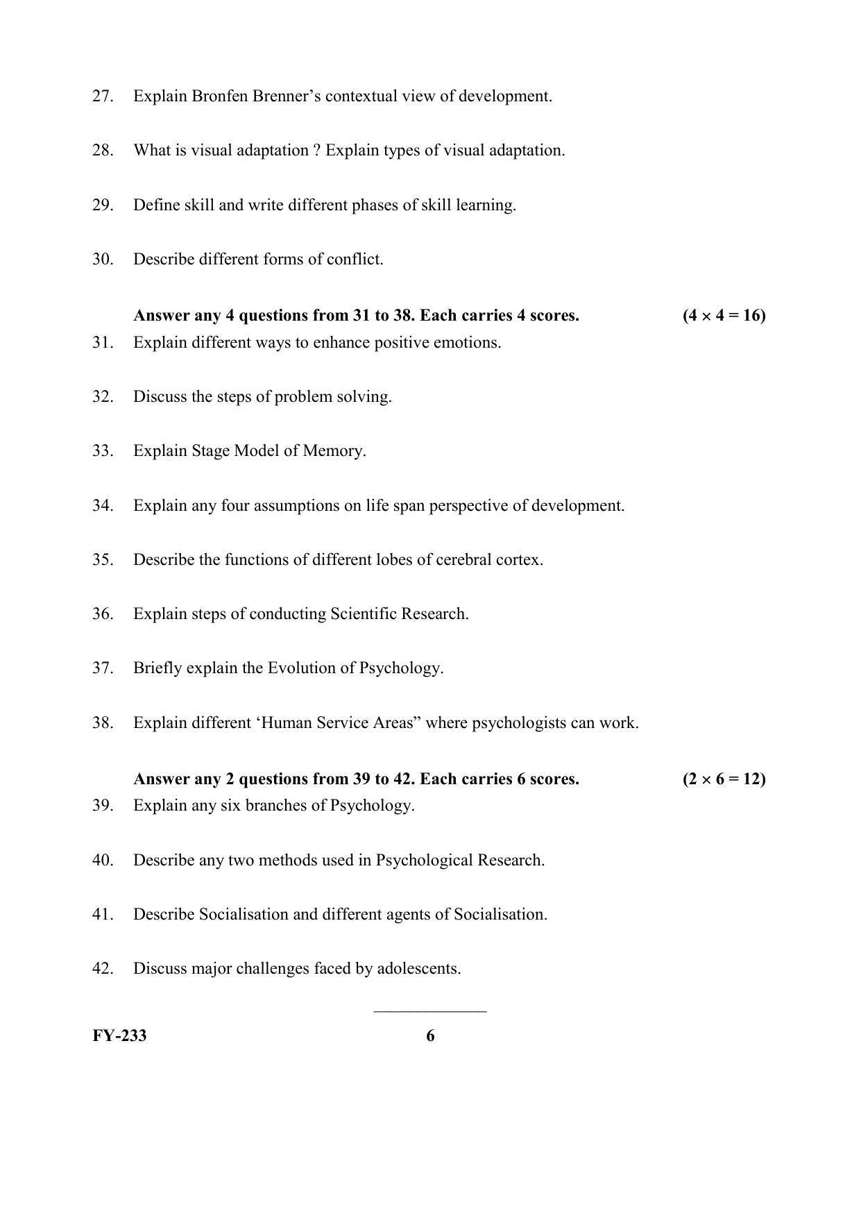 Kerala Plus One (Class 11th) Psychology Question Paper 2021 - Page 6