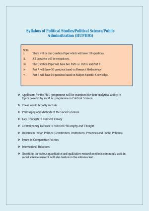 NTA PhD Entrance Exam Political Science/Political Studies/Public Administration Syllabus