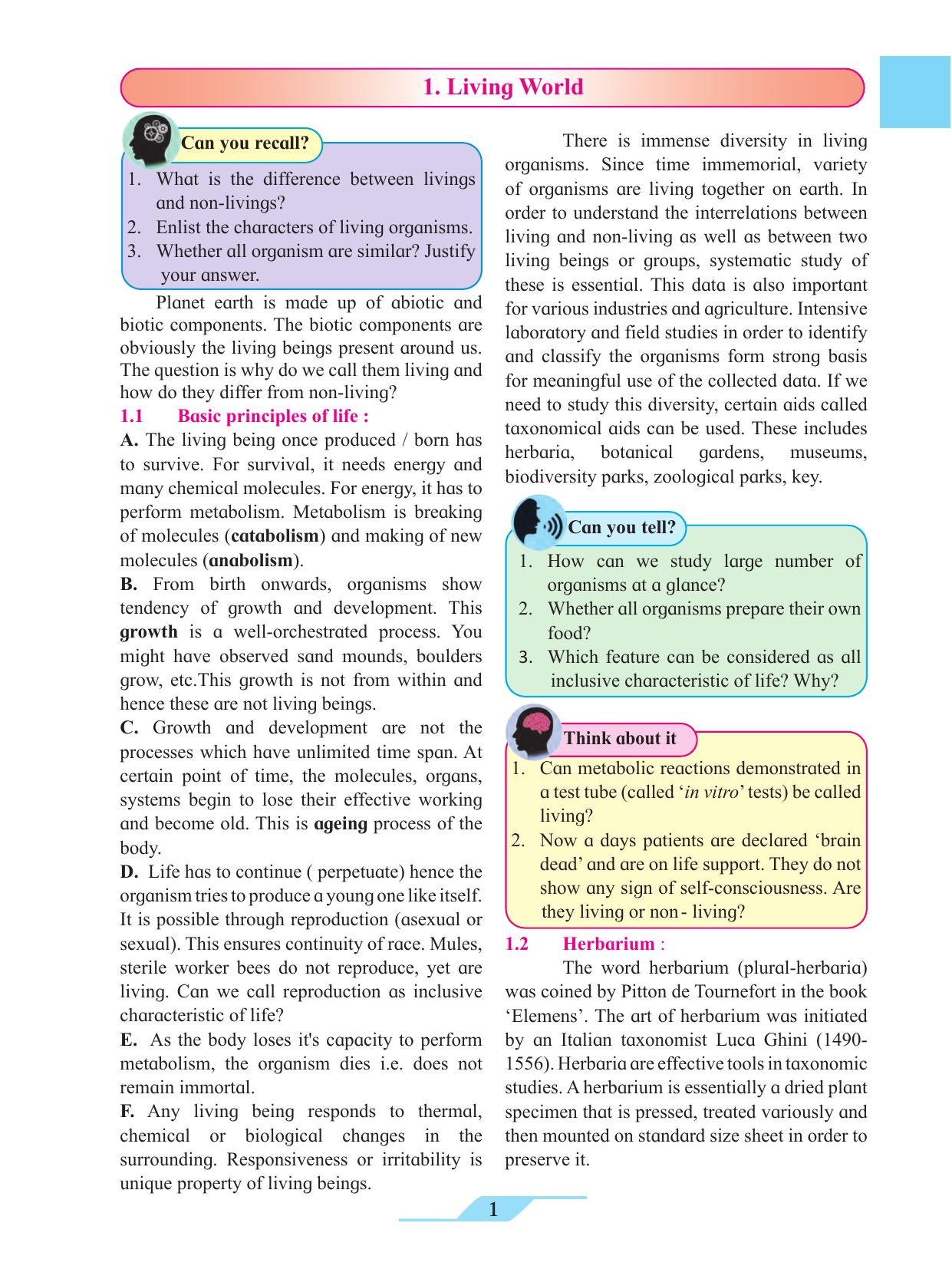 Maharashtra Board Class 11 Biology Textbook - Page 11