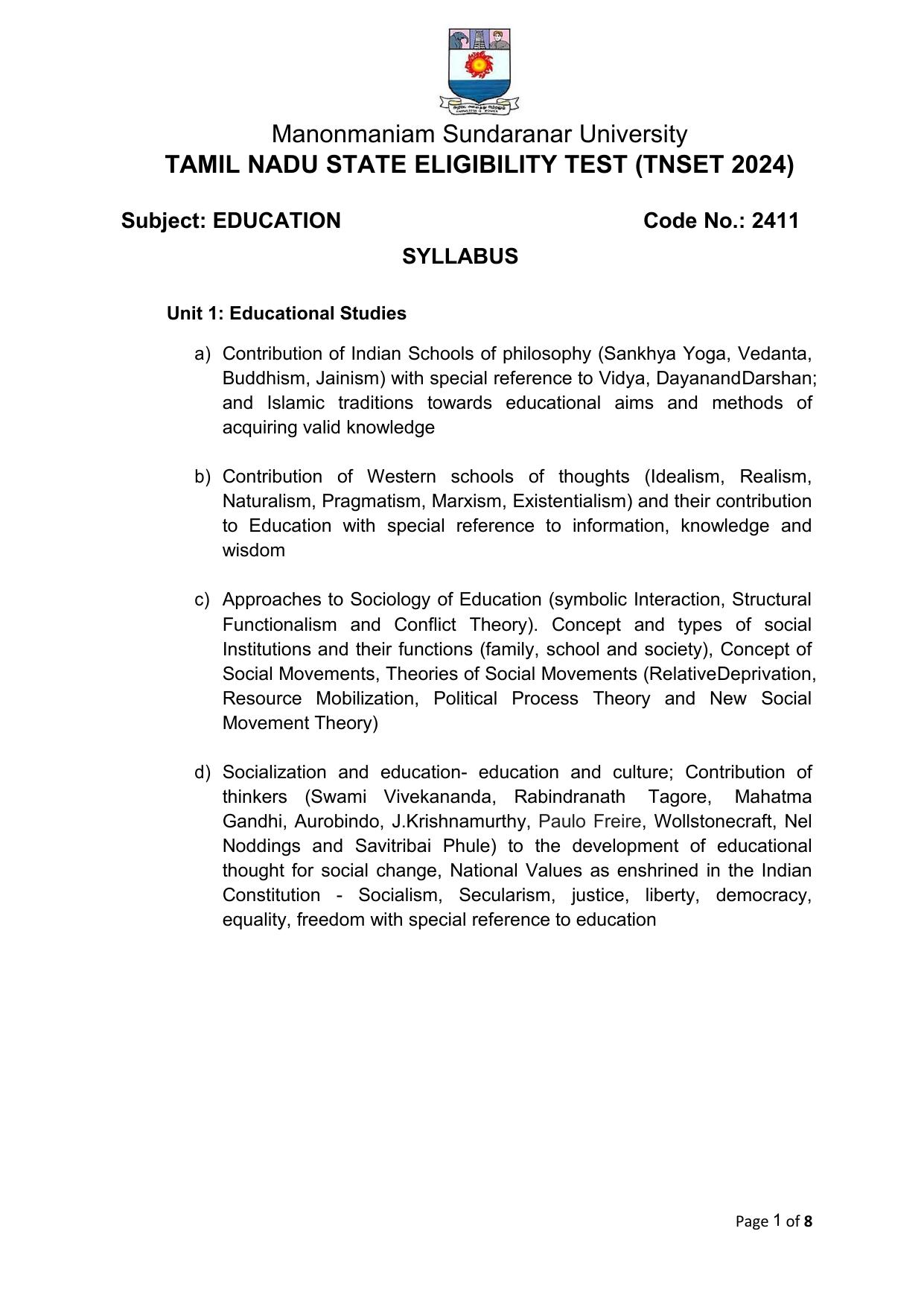 TNSET Syllabus - Education - Page 1