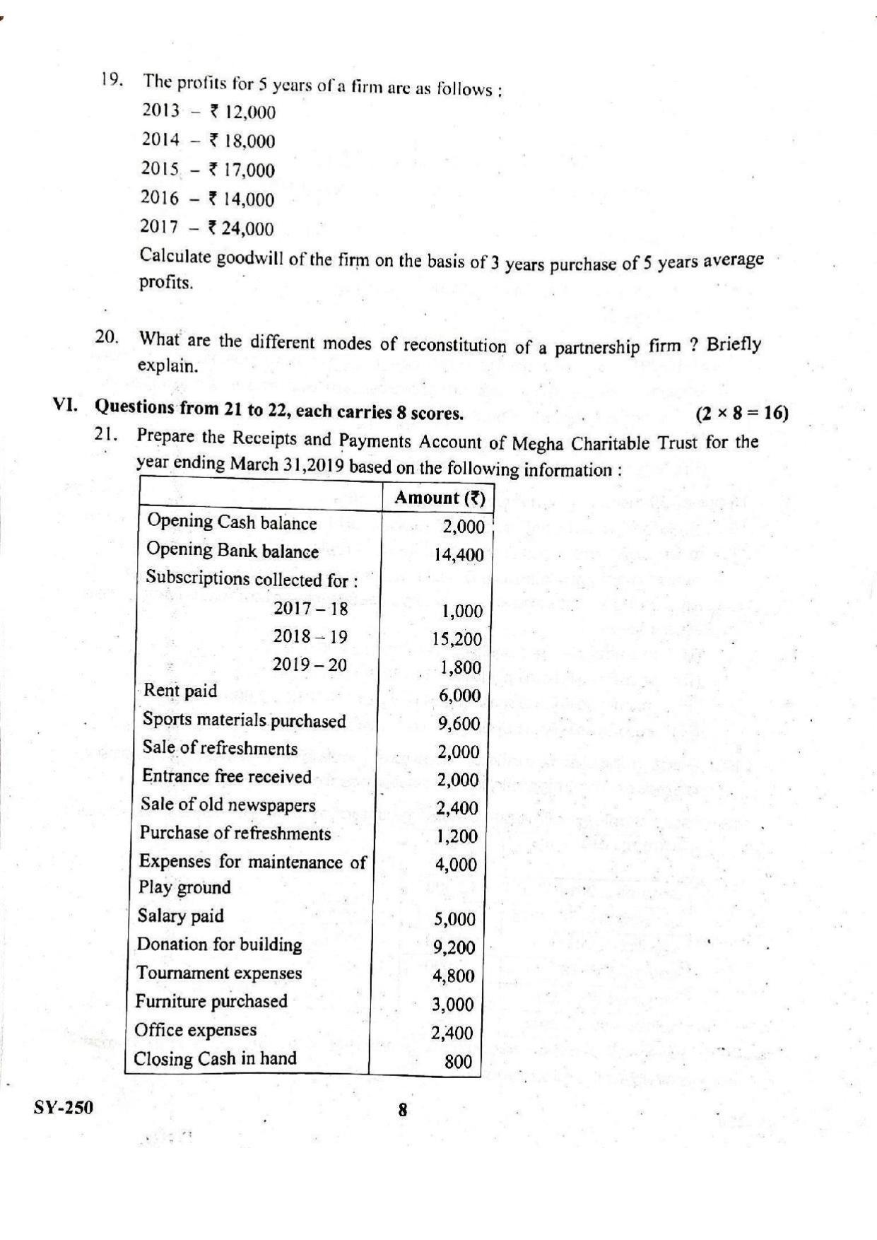 Kerala Plus Two 2021 Accountancy CA Annual Question Paper - Page 8