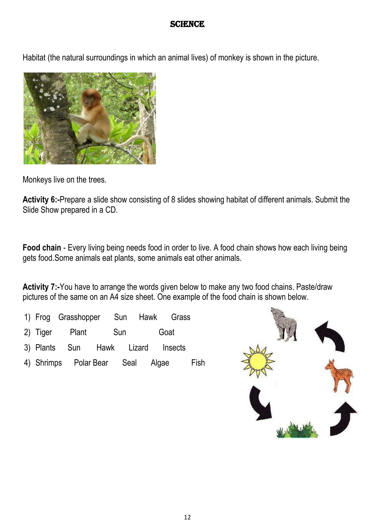 Worksheet for Class 4 Science Habitat Assignment - Page 1