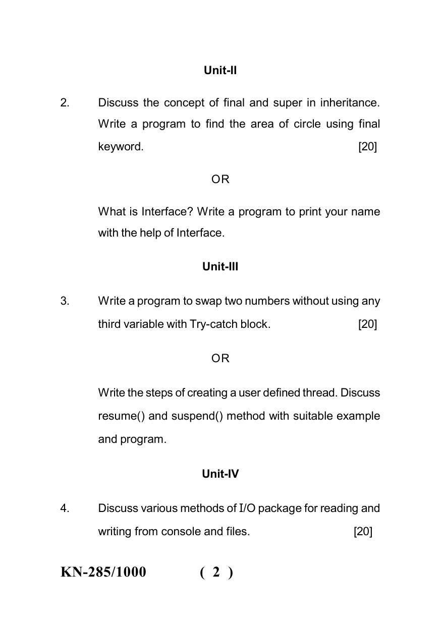 Sarguja University Question Paper July-2022 :   B.C.A  Part Three Programming In Java Paper I - Page 2