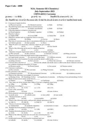 Hemchand North Gujarat University Sample Paper July-Sept 2021: M.Sc. Semester-III CH N N - 603 (I) Corrosion Paper Code – 6008