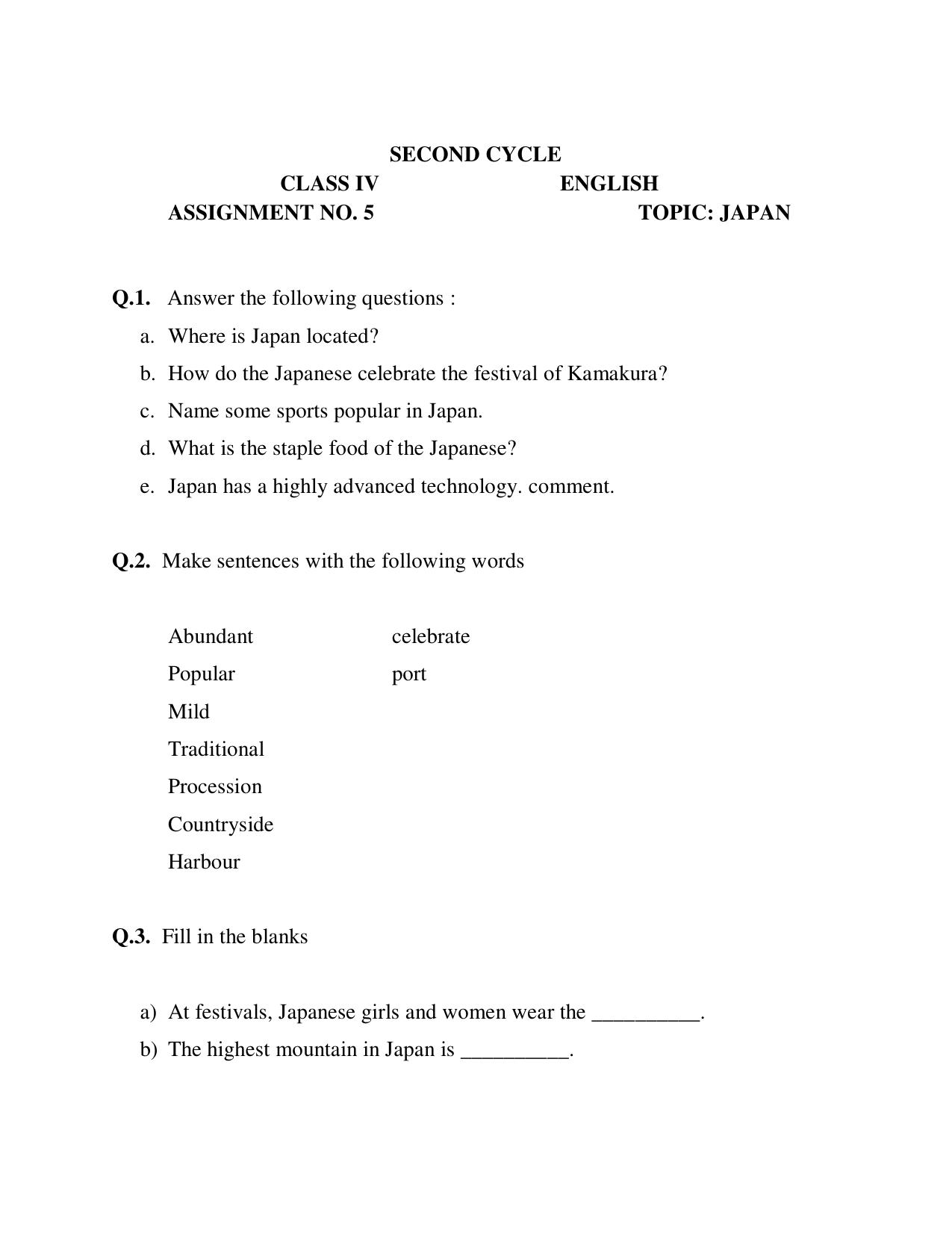 Worksheet for Class 4 English Assignment 20 - Page 1