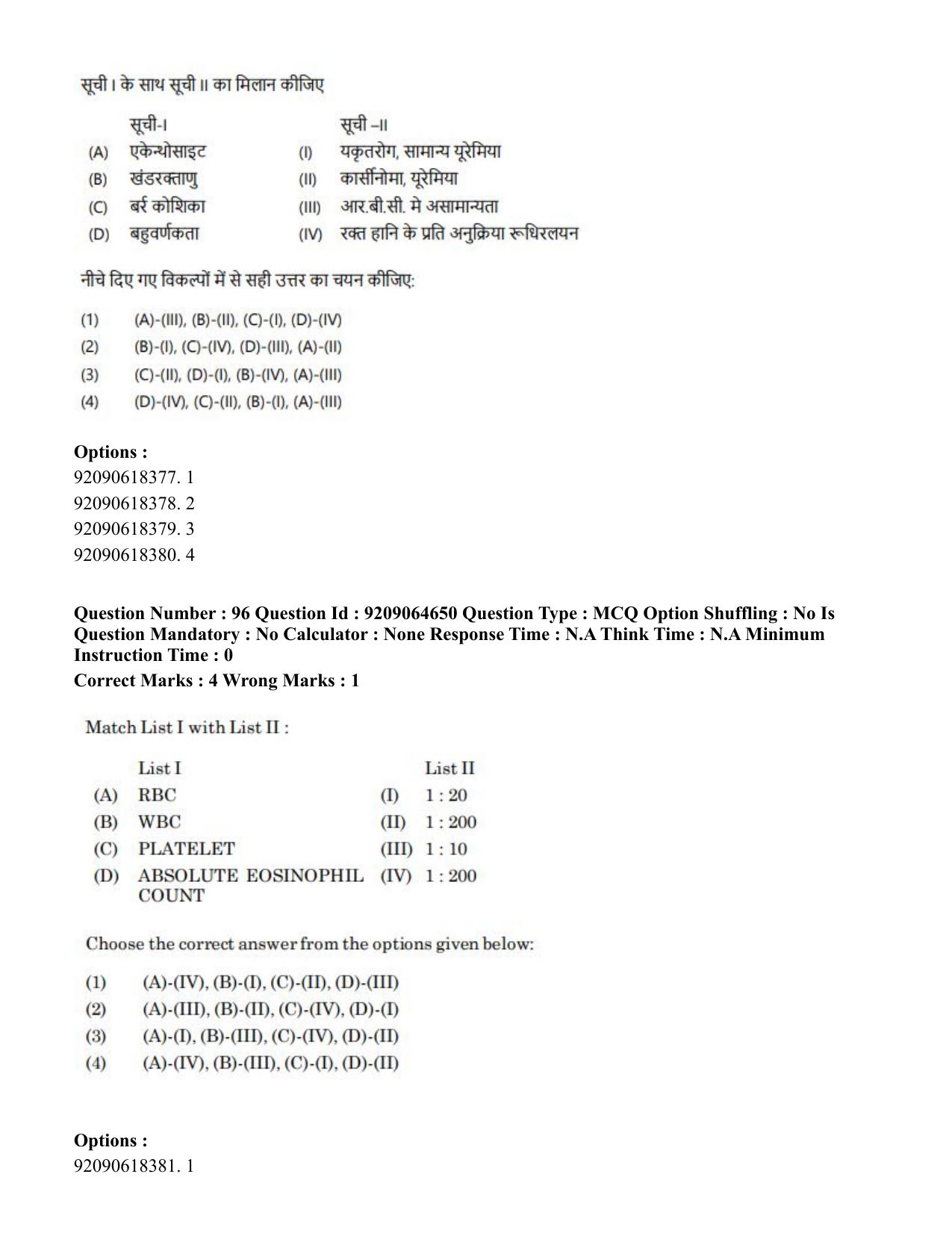 CUET PG 2023: SCQP20 – Medical Laboratory Technology (Hindi)- Shift 1 (06-06-2023) Question Paper - Page 94