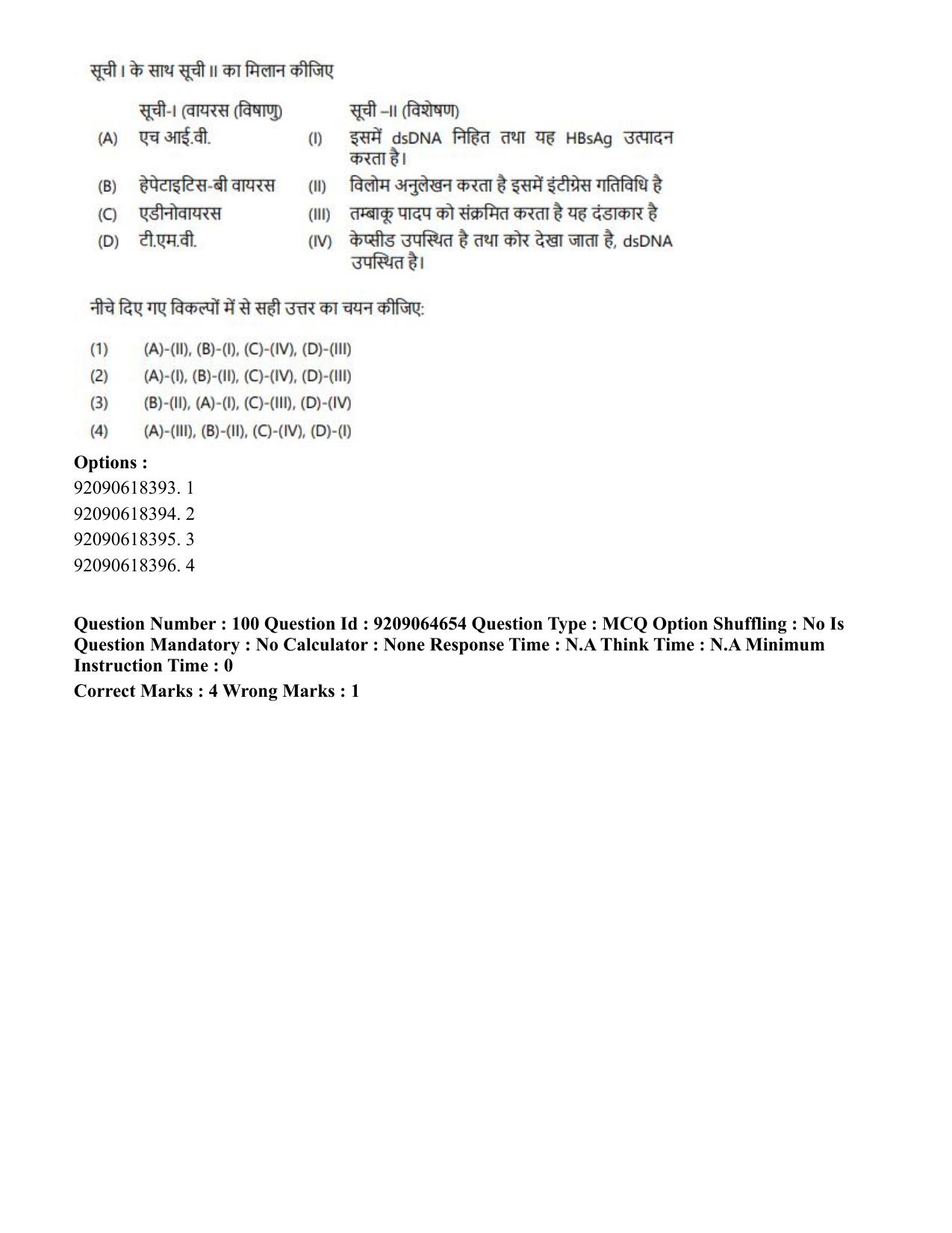 CUET PG 2023: SCQP20 – Medical Laboratory Technology (Hindi)- Shift 1 (06-06-2023) Question Paper - Page 100