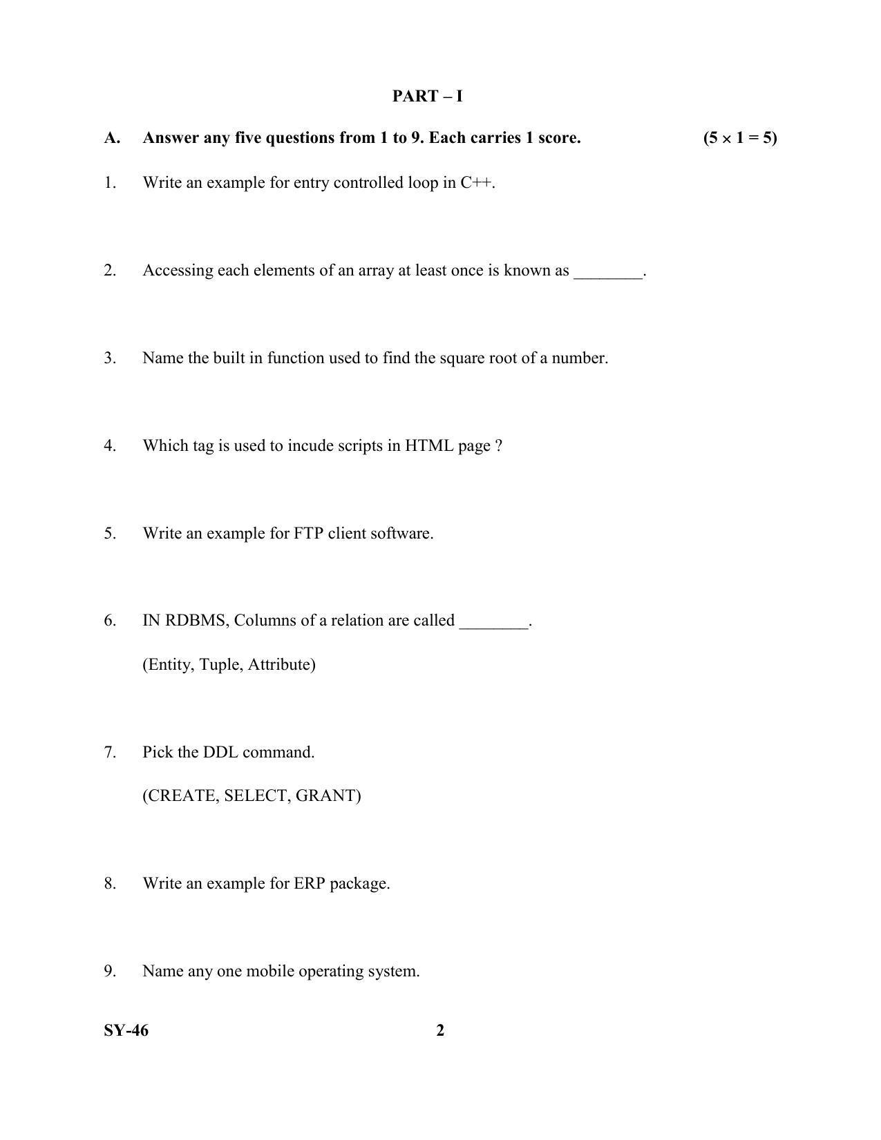 Kerala Plus Two Question Paper 2022 - Computer Application Commerce - Page 2