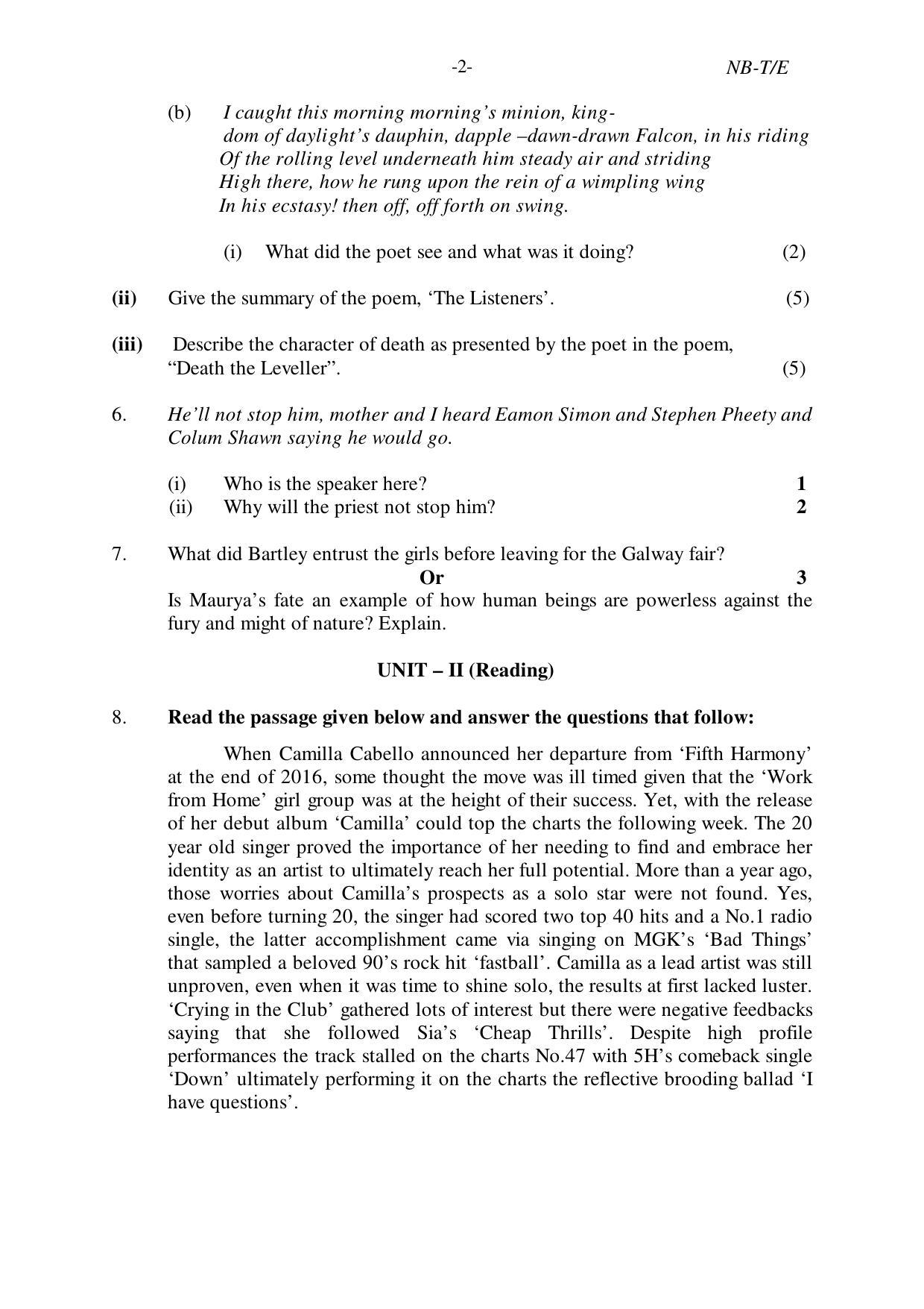 Nagaland Board Class 10 ENGLISH 2019 Question Paper - Page 2