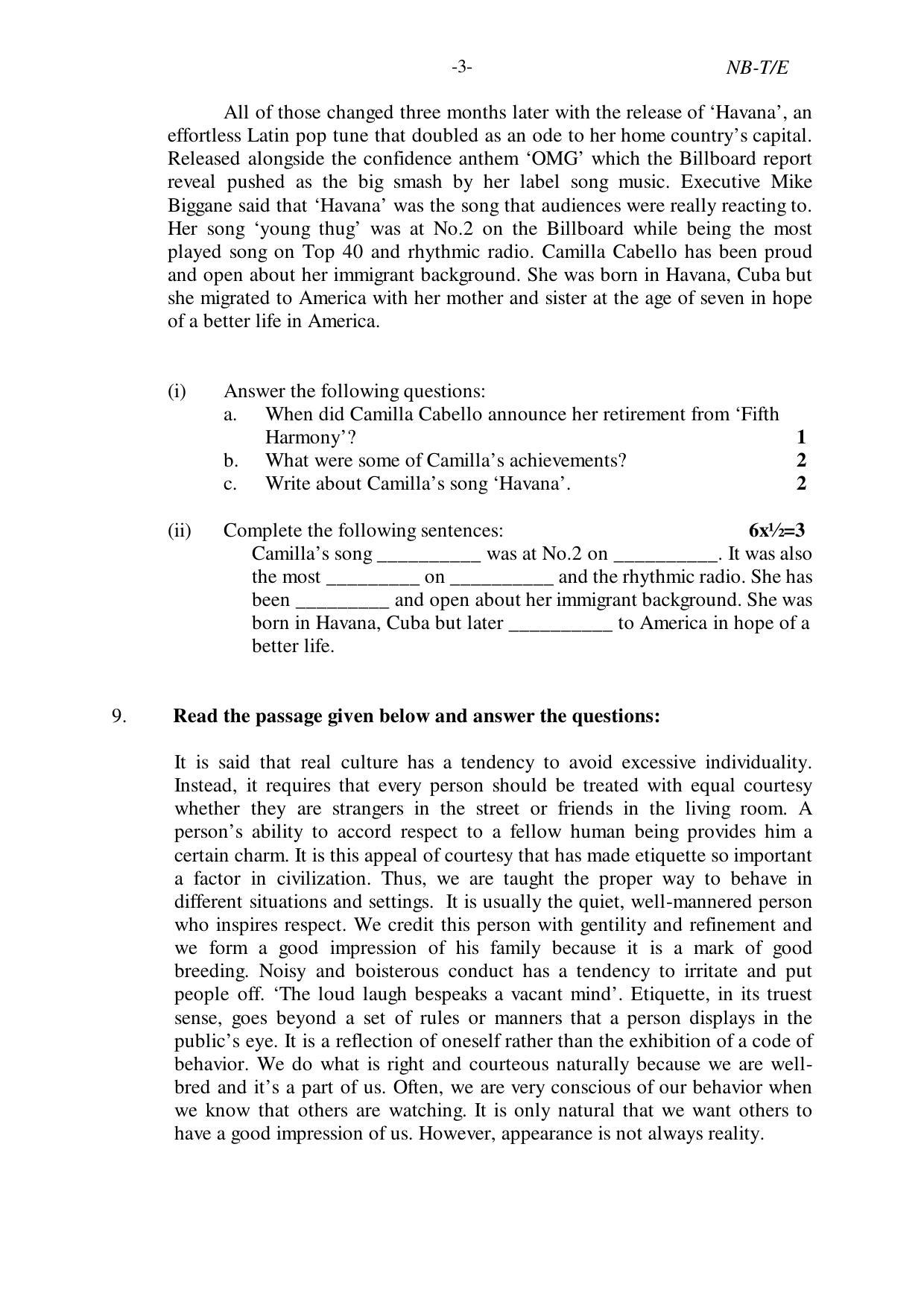 Nagaland Board Class 10 ENGLISH 2019 Question Paper - Page 3
