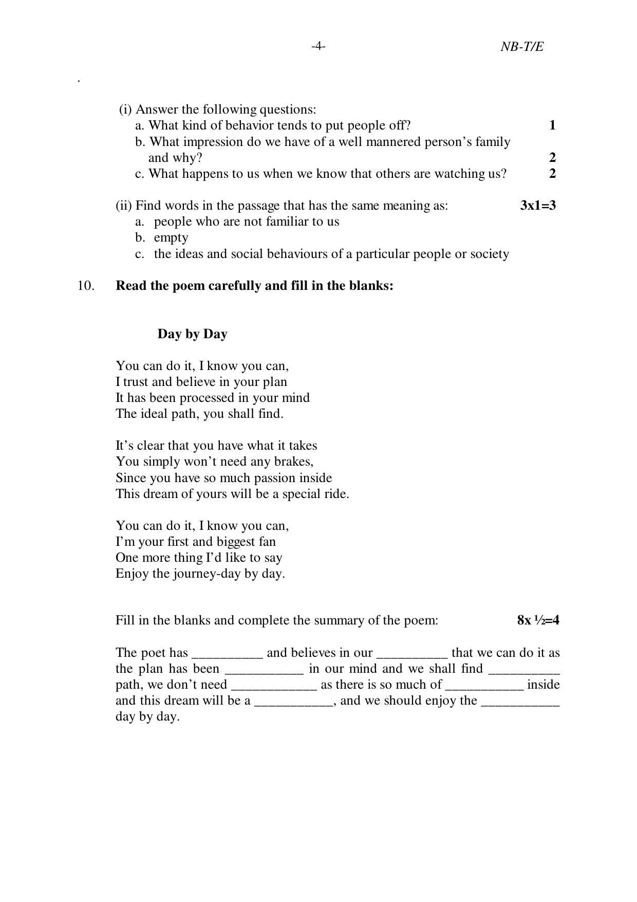 Nagaland Board Class 10 ENGLISH 2019 Question Paper - Page 4