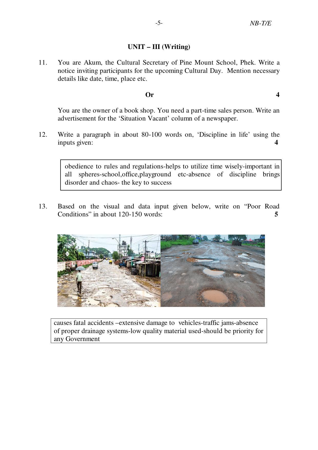 Nagaland Board Class 10 ENGLISH 2019 Question Paper - Page 5