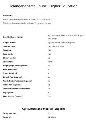 TS EAMCET 2021 Agriculture and Medical Question Paper with Key (10 August 2021 Forenoon (English ))
