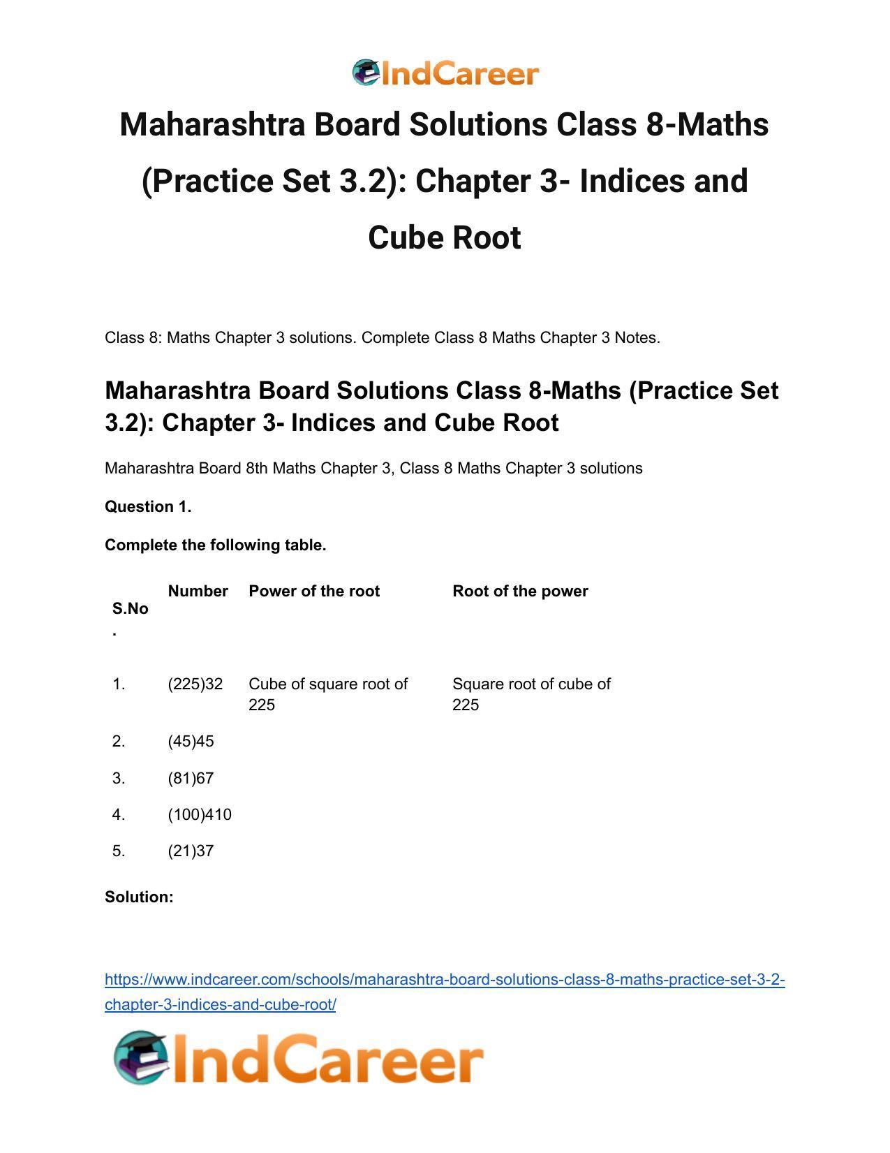 Maharashtra Board Solutions Class 8-Maths (Practice Set 3.2): Chapter 3- Indices and Cube Root - Page 2