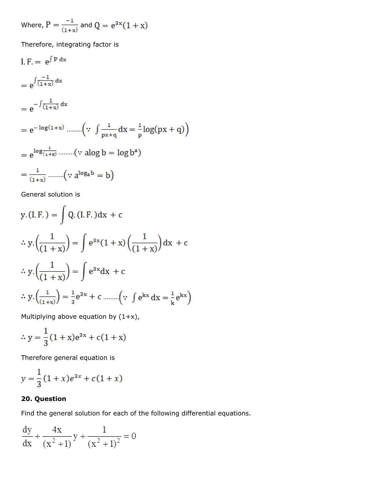 Chapter 21: Linear Differential Equations Solutions: RS Aggarwal Class 12 Solutions - Page 38