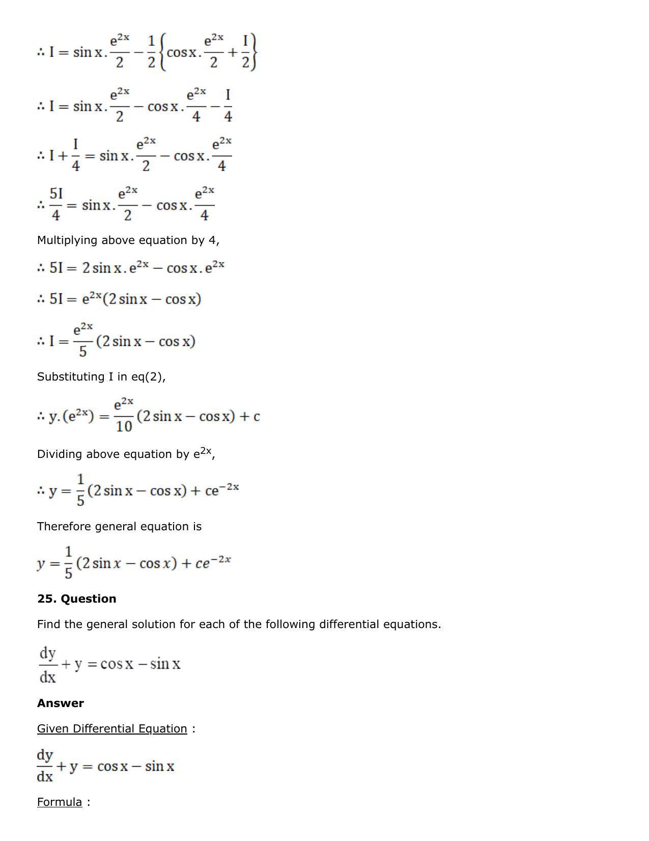 Chapter 21: Linear Differential Equations Solutions: RS Aggarwal Class 12 Solutions - Page 49