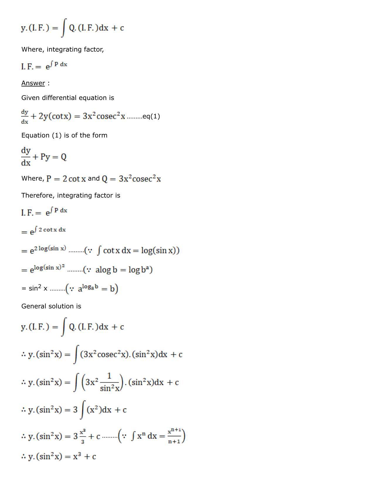 Chapter 21: Linear Differential Equations Solutions: RS Aggarwal Class 12 Solutions - Page 58