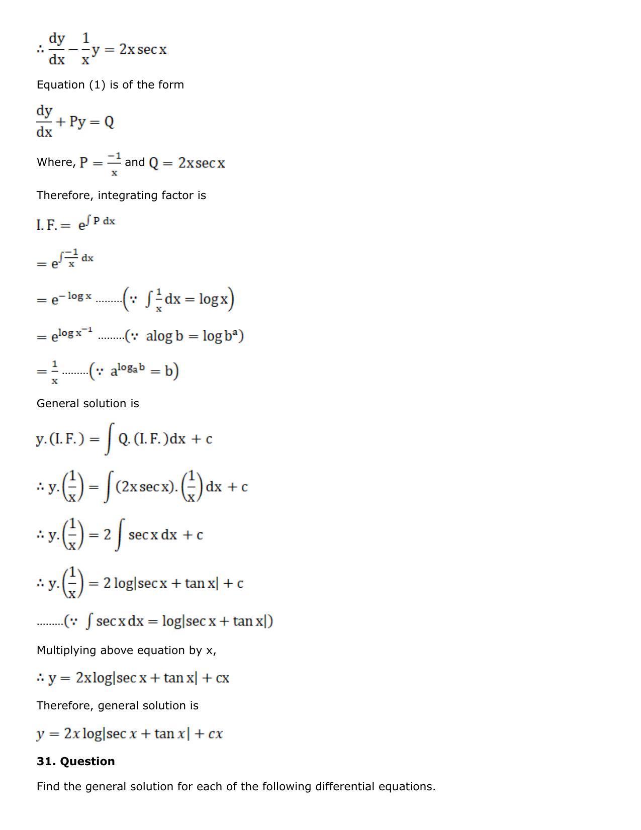 Chapter 21: Linear Differential Equations Solutions: RS Aggarwal Class 12 Solutions - Page 60