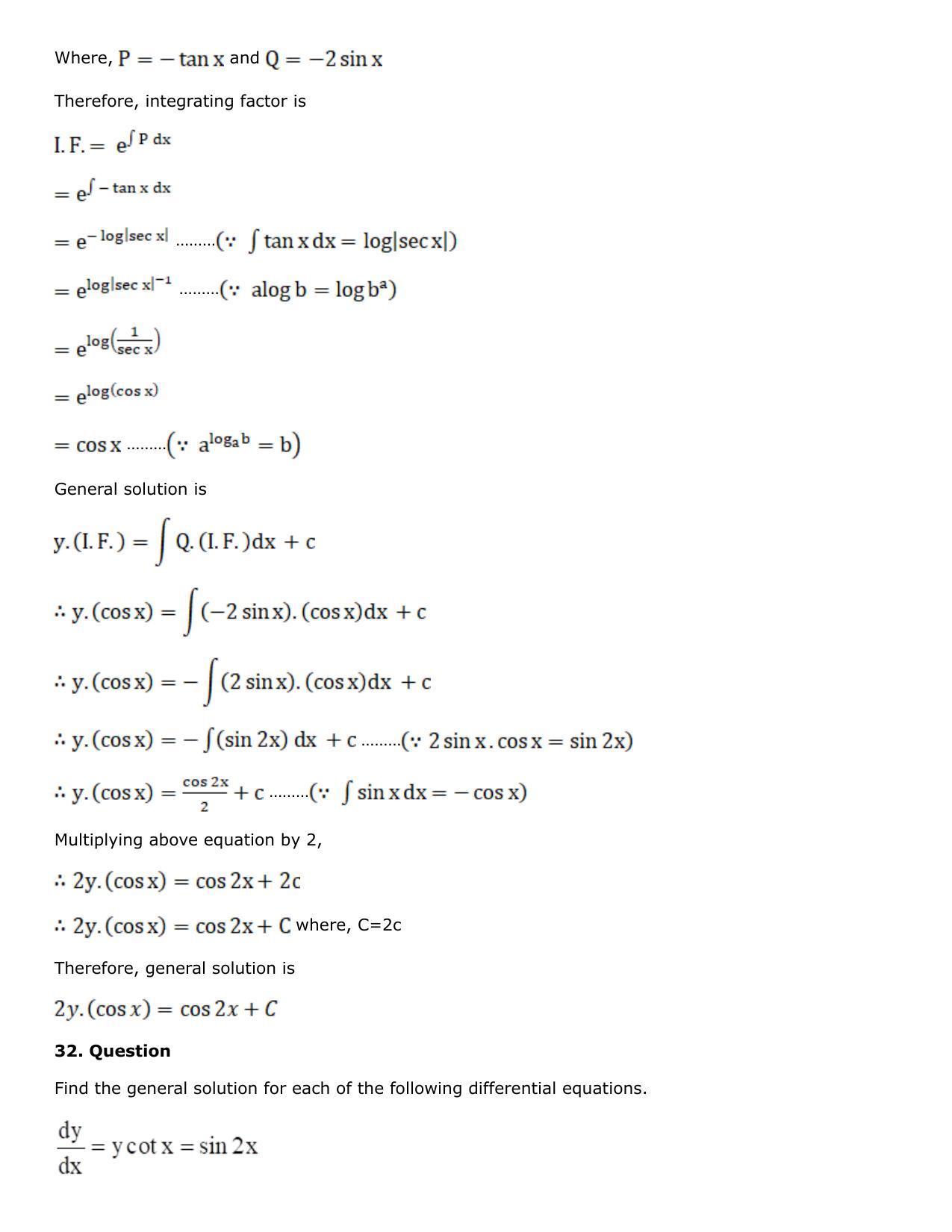 Chapter 21: Linear Differential Equations Solutions: RS Aggarwal Class 12 Solutions - Page 62