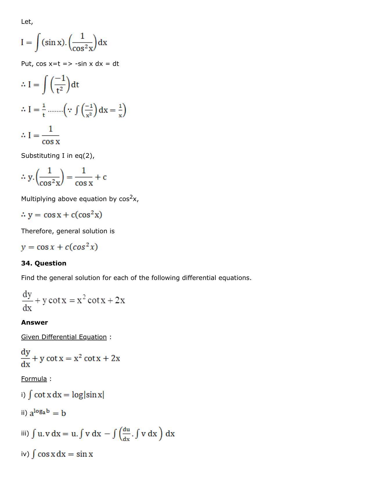 Chapter 21: Linear Differential Equations Solutions: RS Aggarwal Class 12 Solutions - Page 67