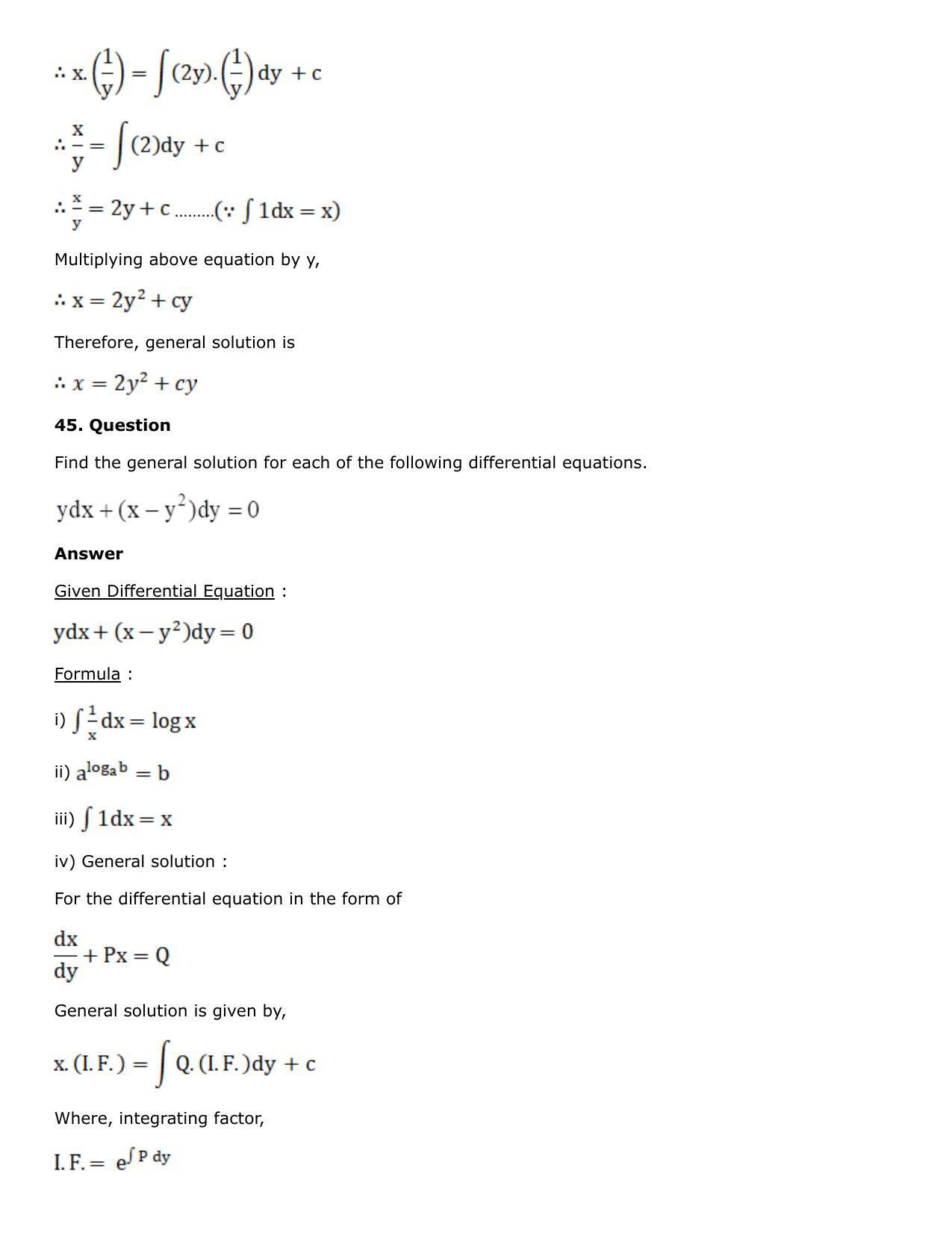 Chapter 21: Linear Differential Equations Solutions: RS Aggarwal Class 12 Solutions - Page 92
