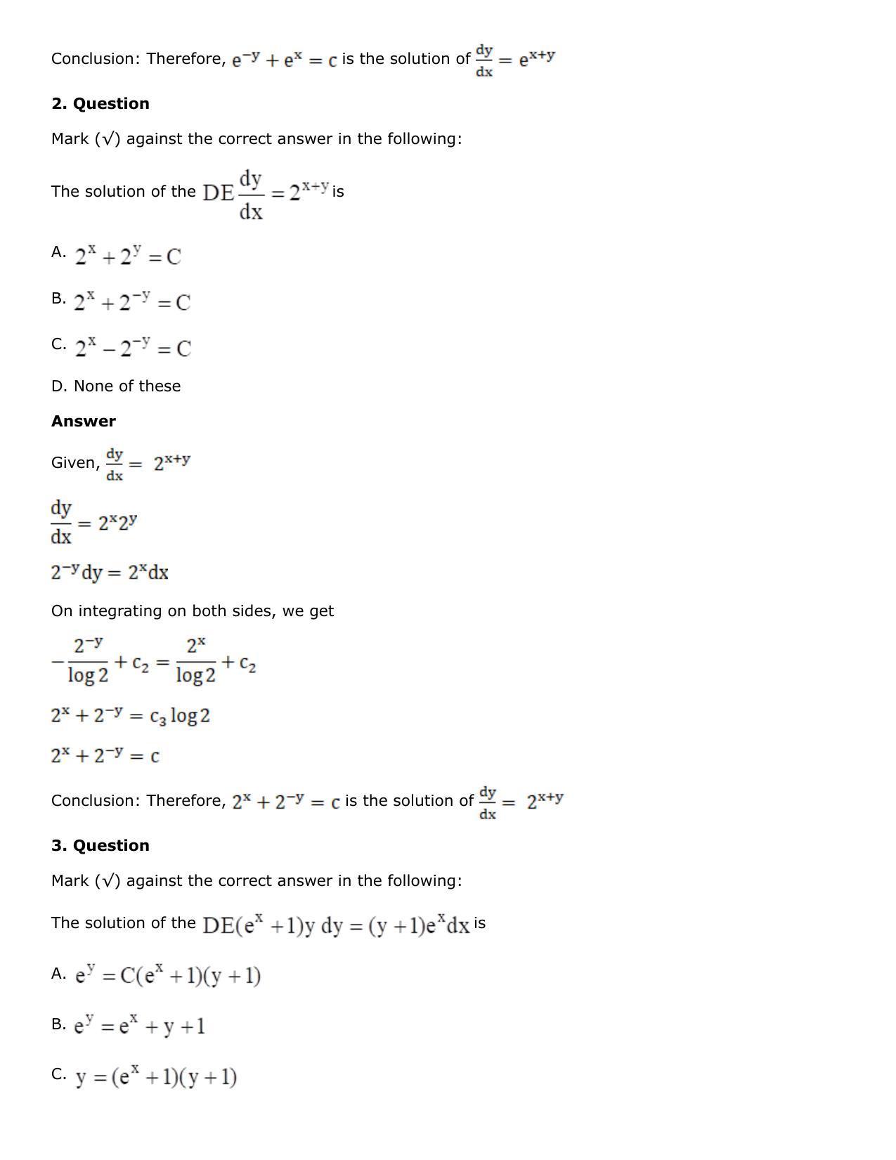 Chapter 21: Linear Differential Equations Solutions: RS Aggarwal Class 12 Solutions - Page 106