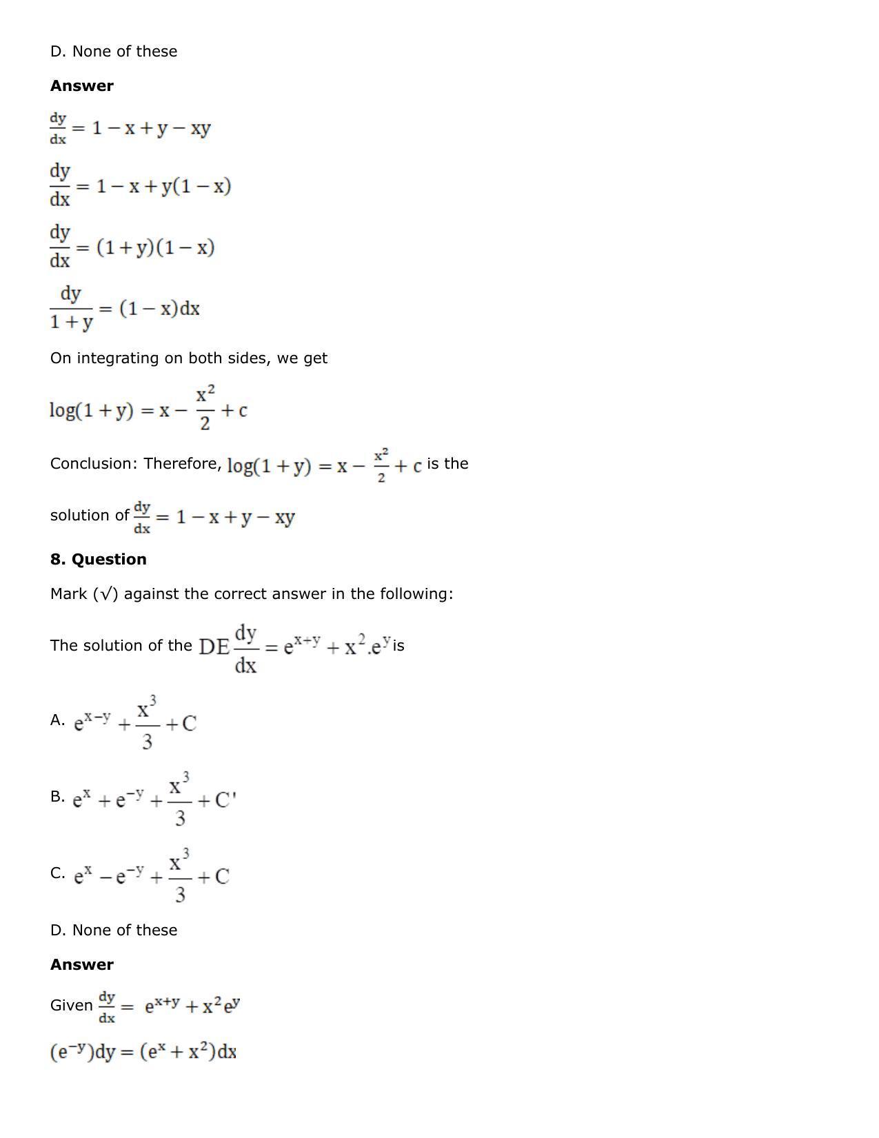 Chapter 21: Linear Differential Equations Solutions: RS Aggarwal Class 12 Solutions - Page 110