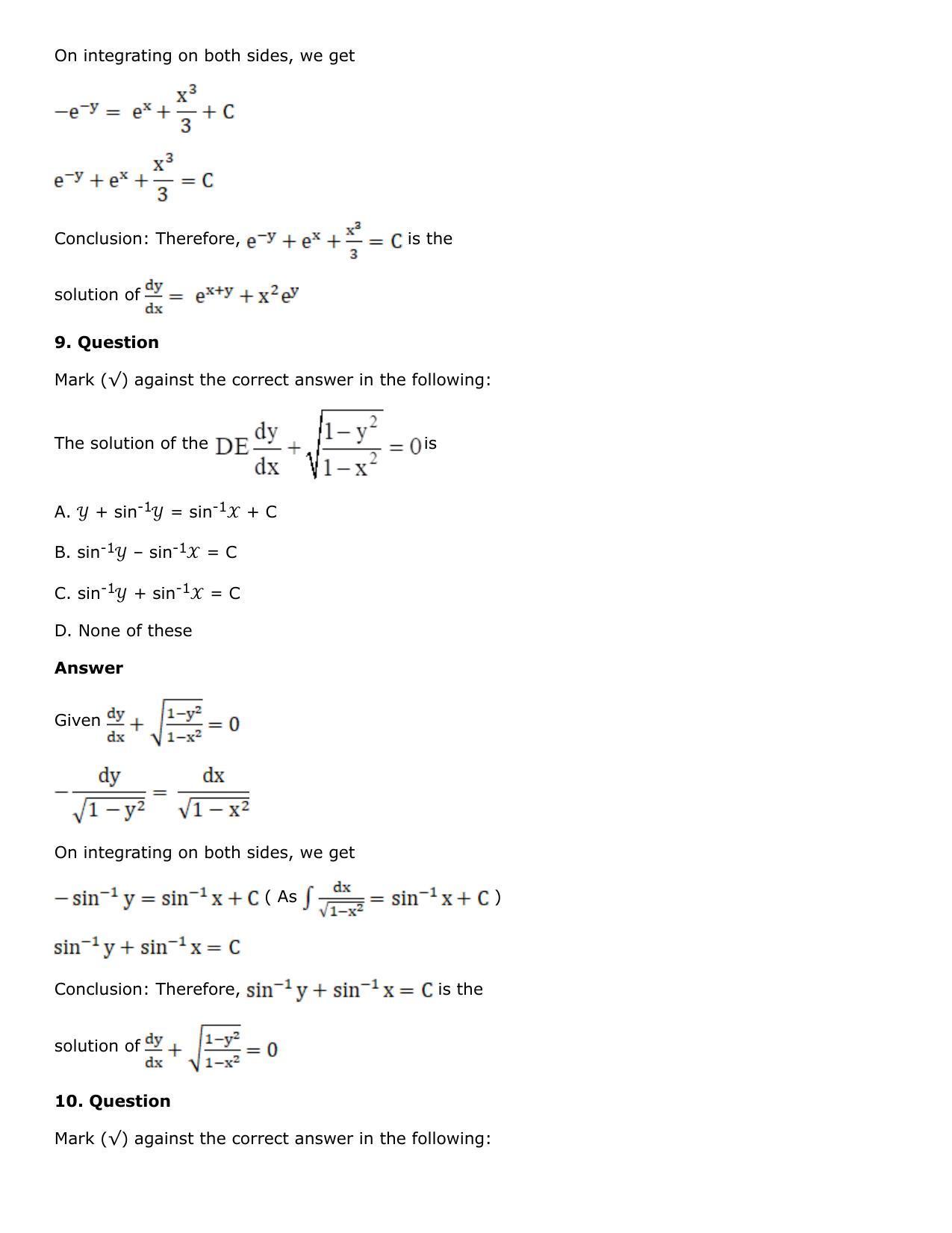 Chapter 21: Linear Differential Equations Solutions: RS Aggarwal Class 12 Solutions - Page 111