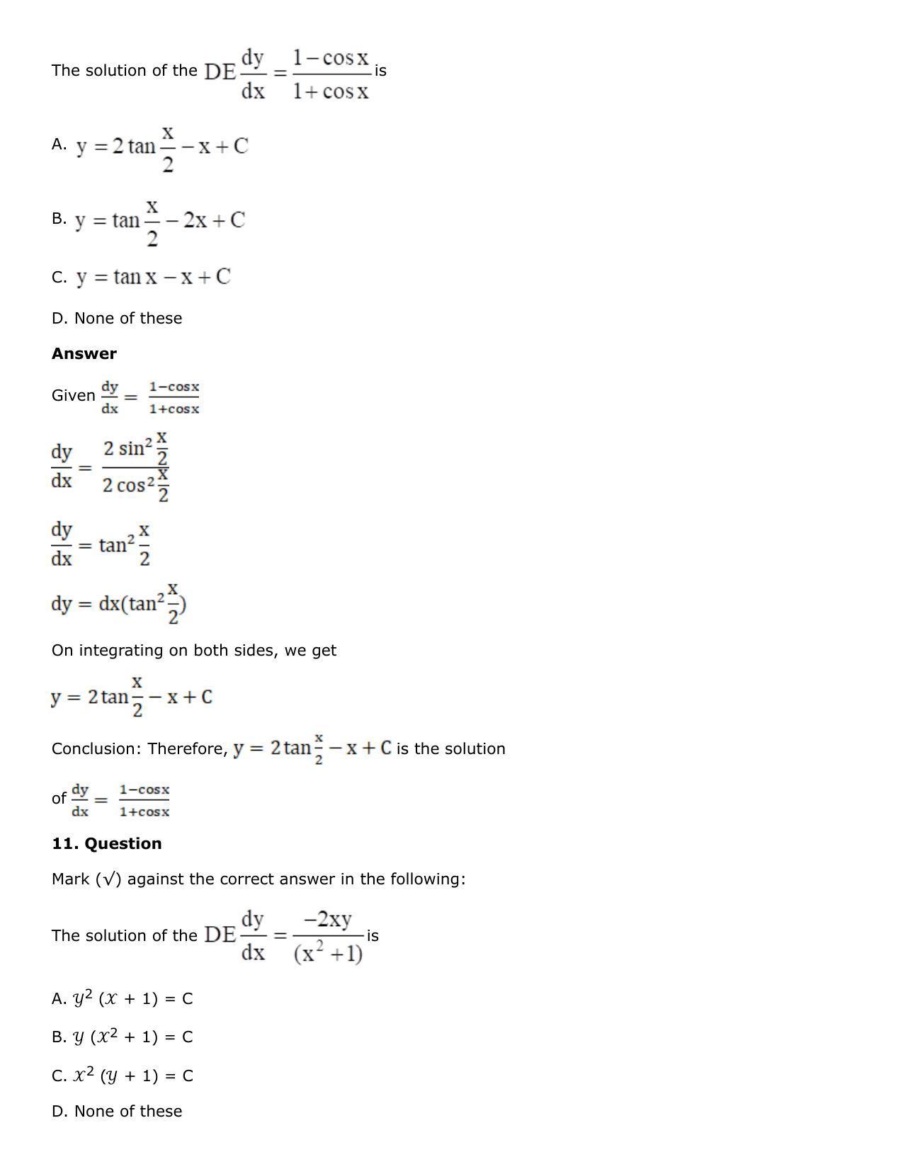 Chapter 21: Linear Differential Equations Solutions: RS Aggarwal Class 12 Solutions - Page 112