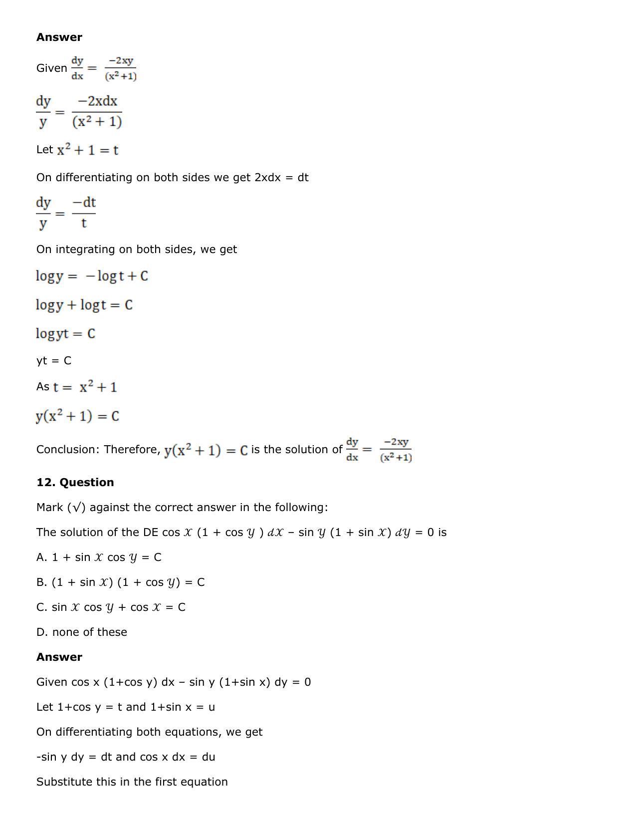 Chapter 21: Linear Differential Equations Solutions: RS Aggarwal Class 12 Solutions - Page 113