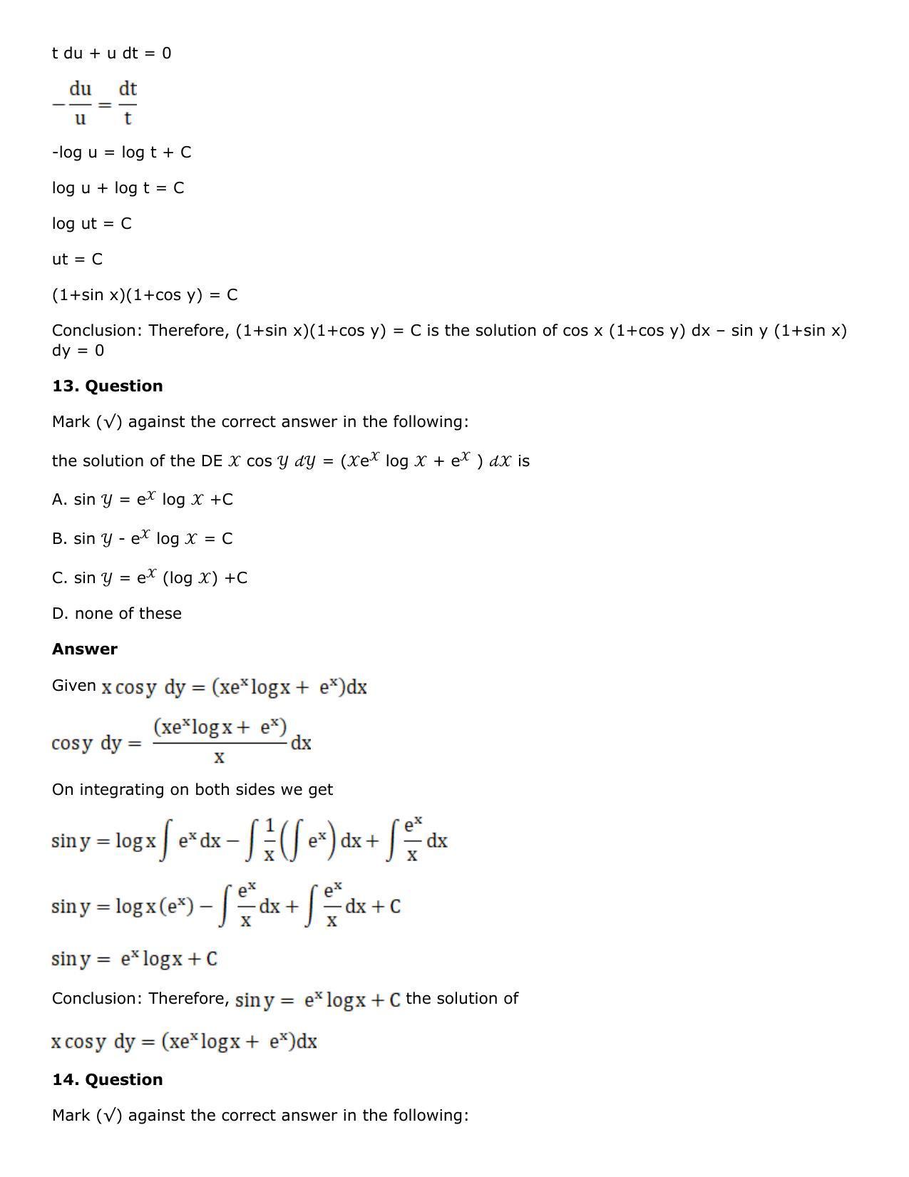 Chapter 21: Linear Differential Equations Solutions: RS Aggarwal Class 12 Solutions - Page 114
