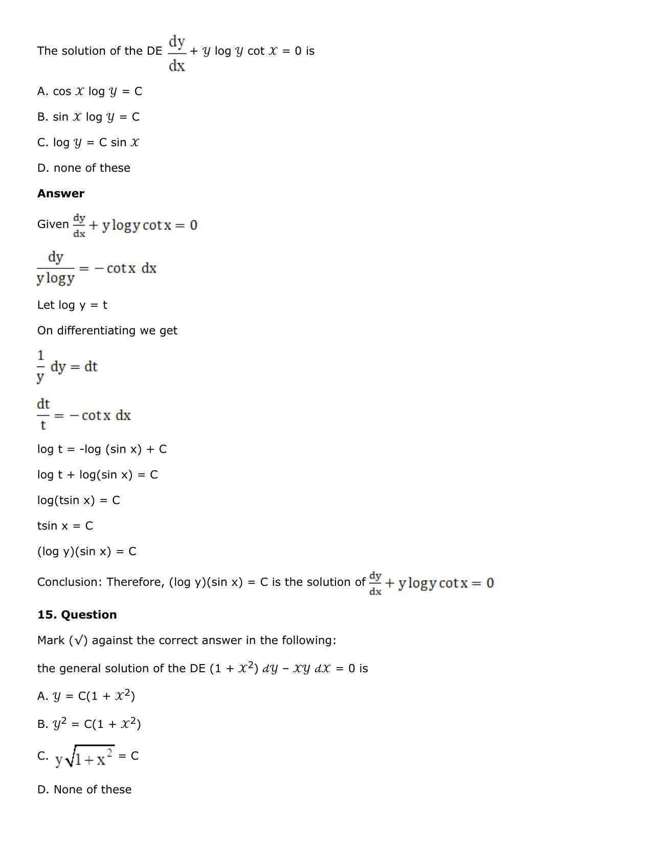 Chapter 21: Linear Differential Equations Solutions: RS Aggarwal Class 12 Solutions - Page 115